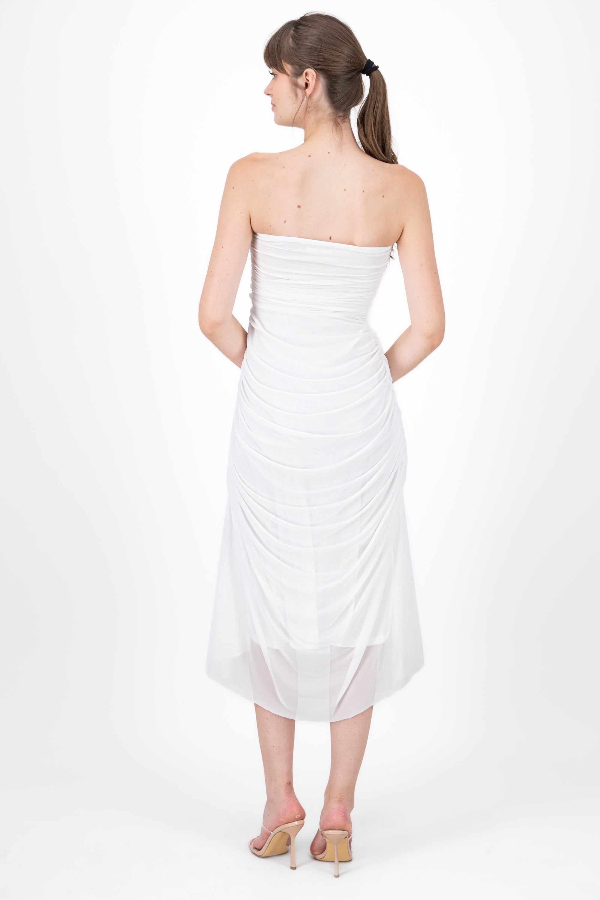 Maxi Mesh Strapless dress WHITE