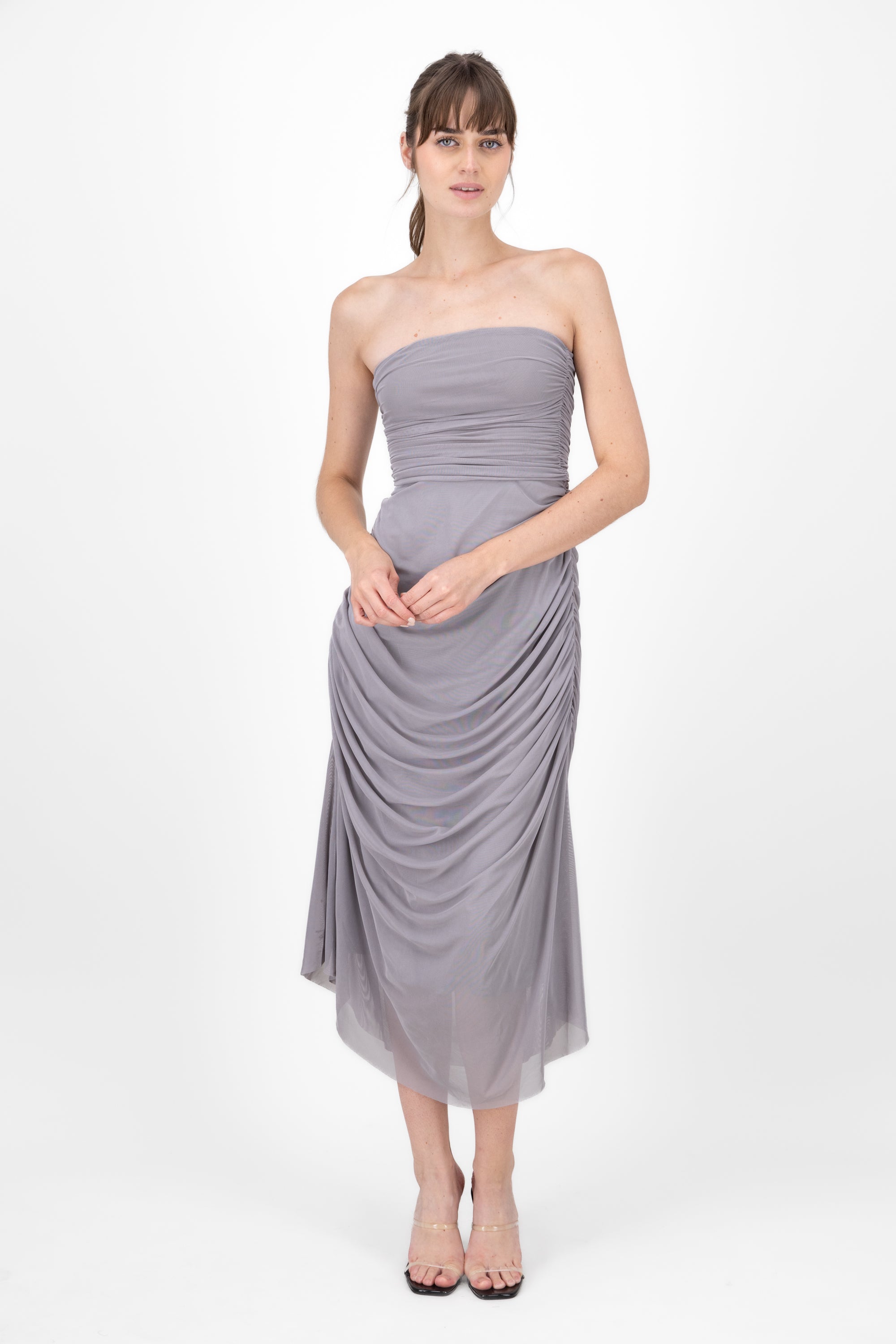 Maxi Mesh Strapless dress GREY