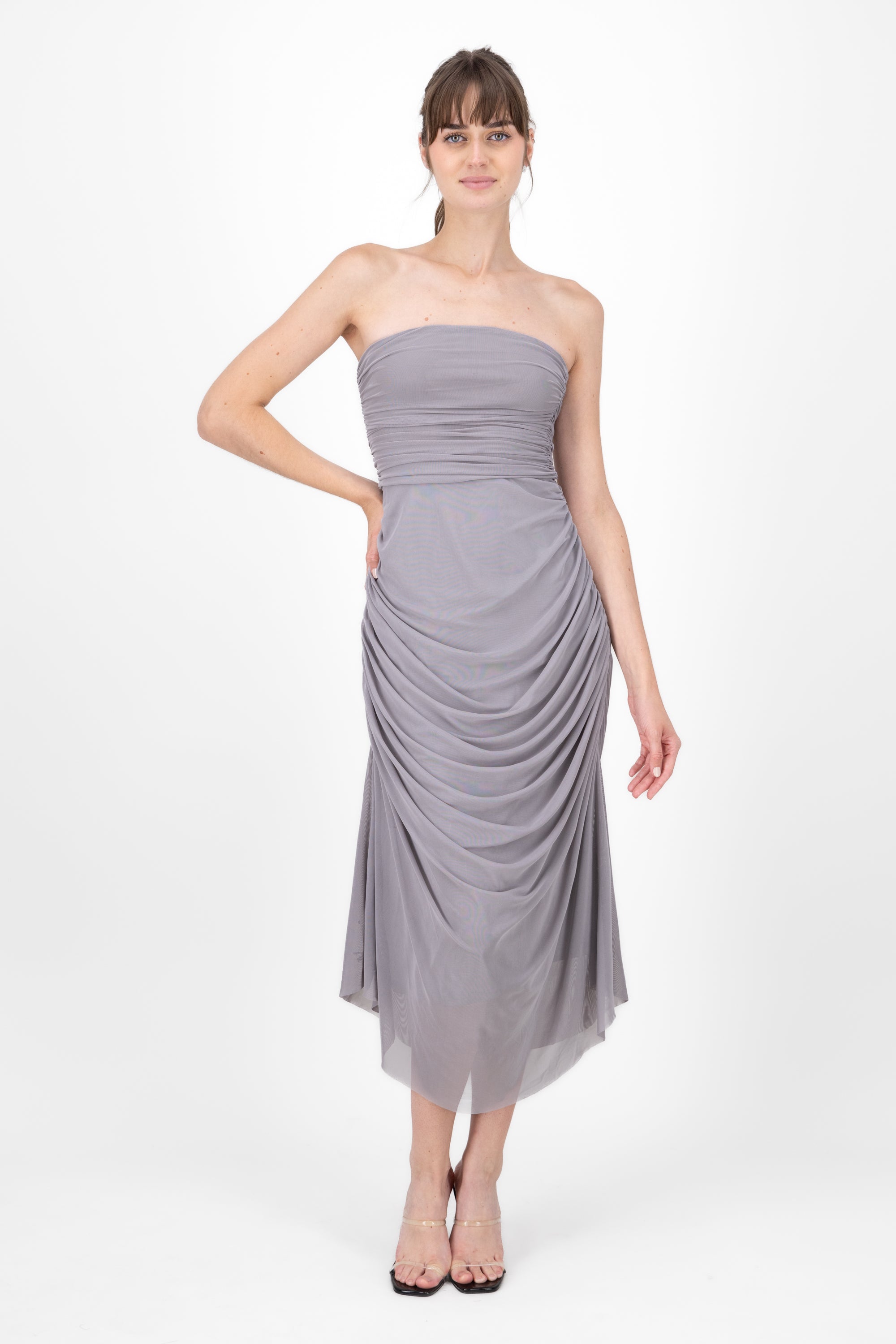 Maxi Mesh Strapless dress GREY