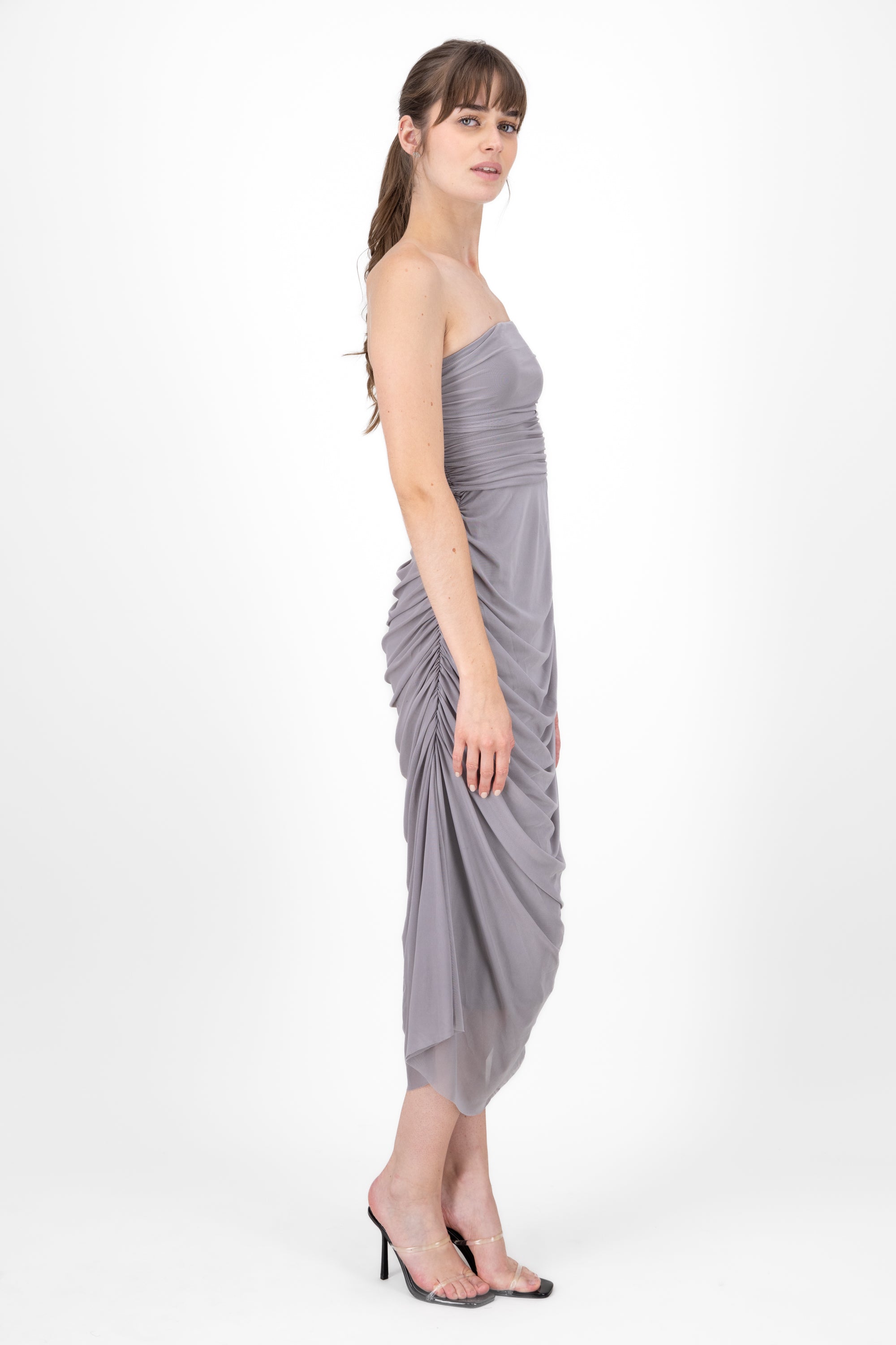 Maxi Mesh Strapless dress GREY