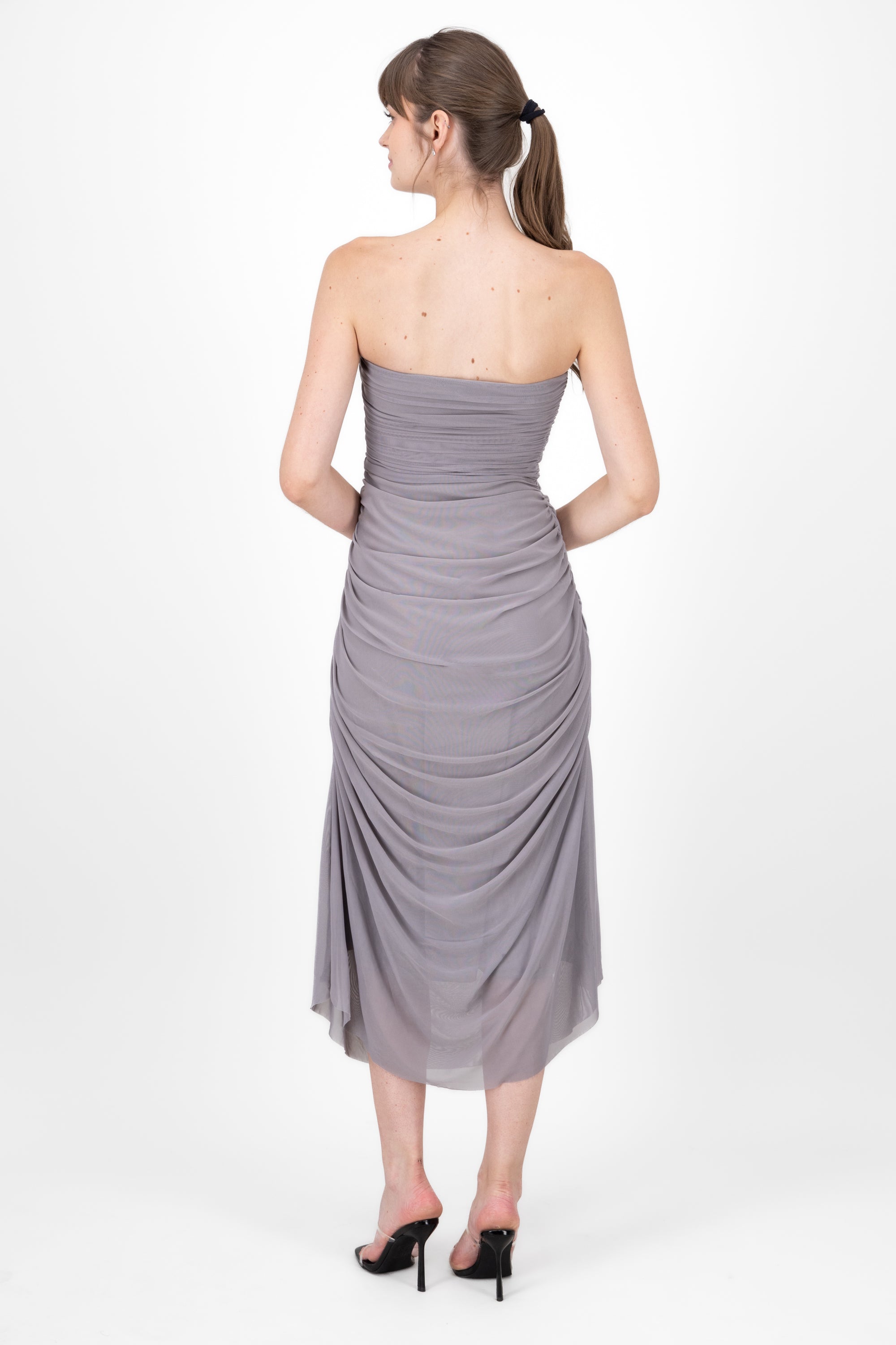 Maxi Mesh Strapless dress GREY