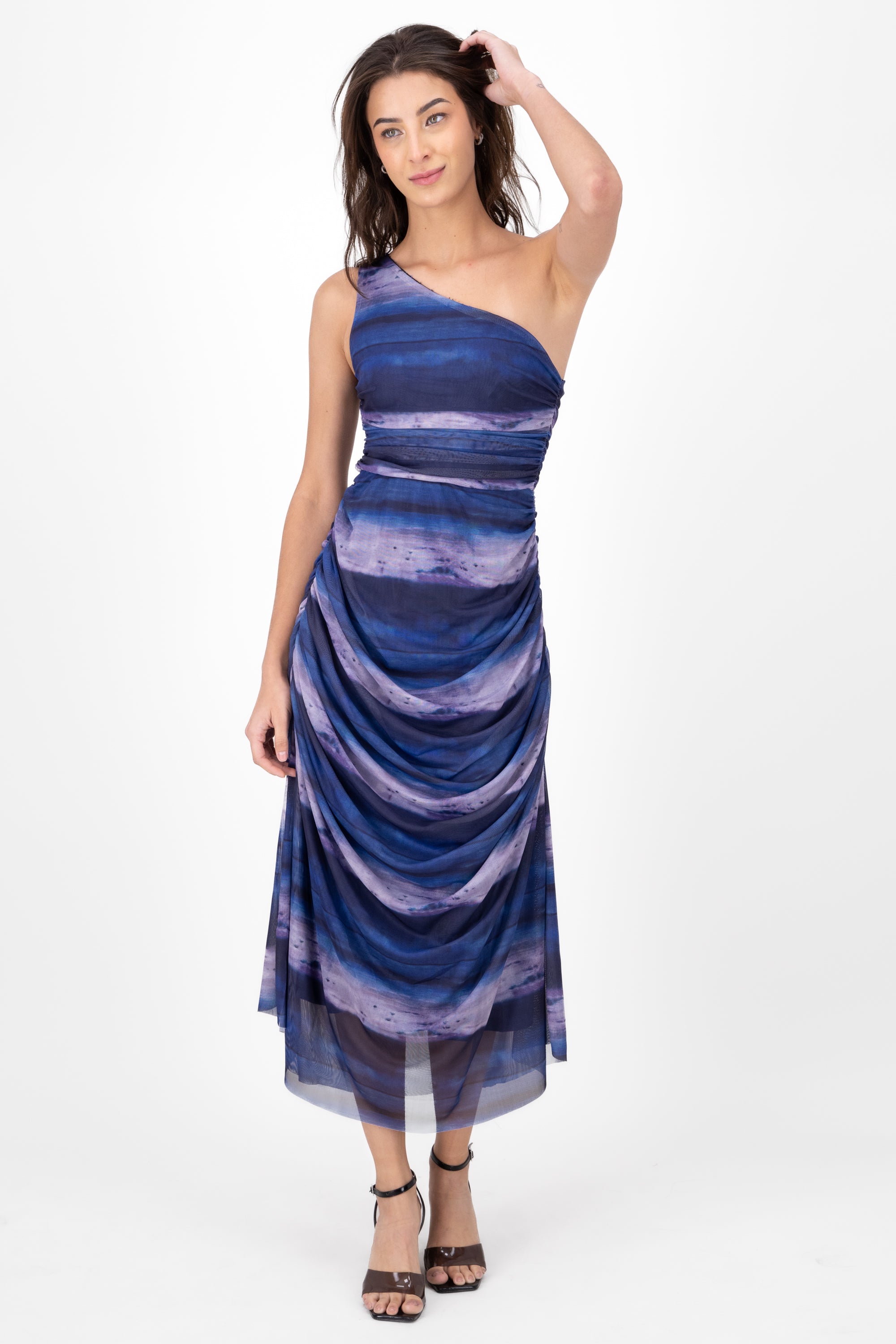 Maxi Vestido Mesh Estampado AZUL