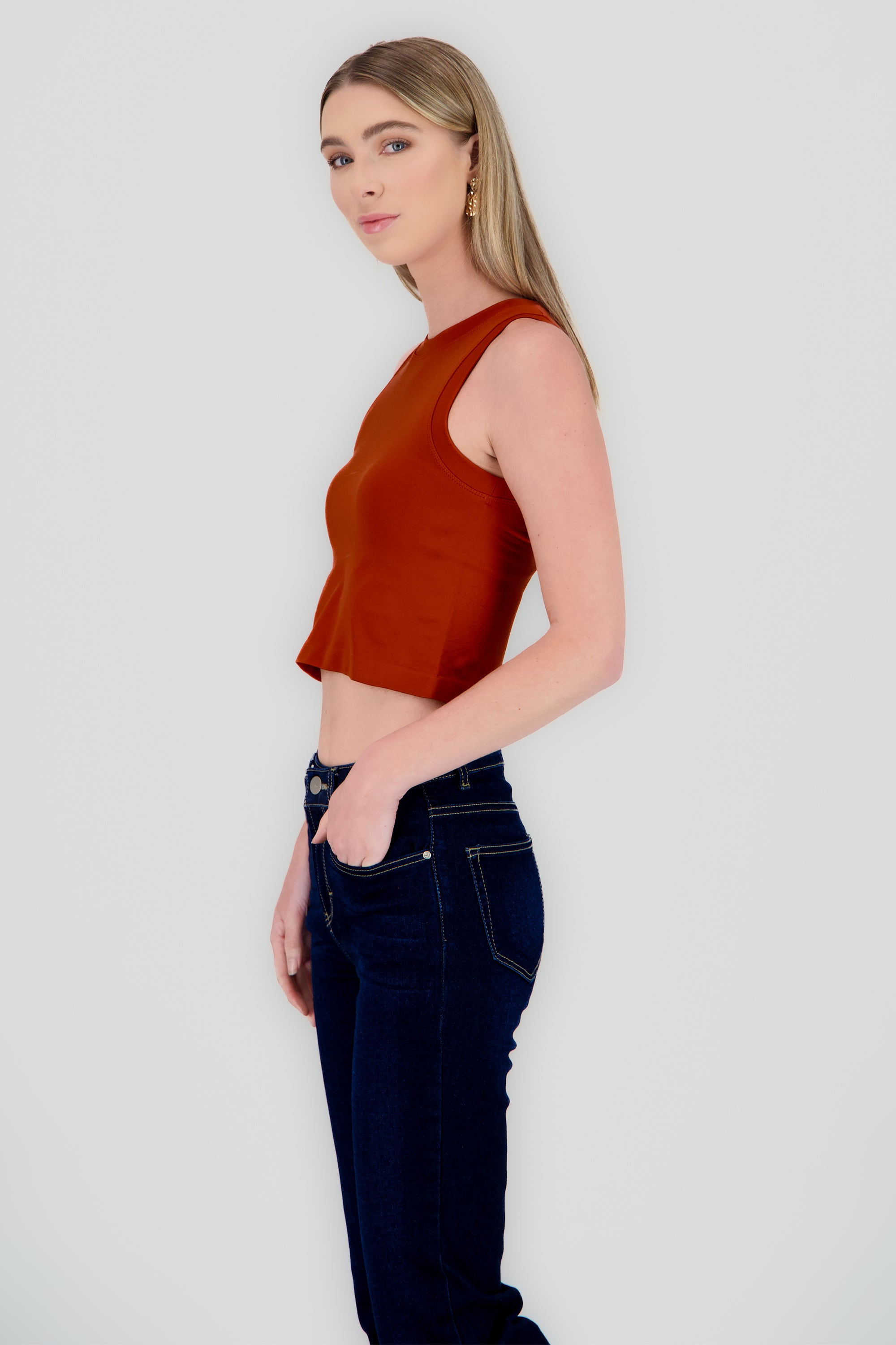 Top Seamless Liso Sin Mangas LADRILLO