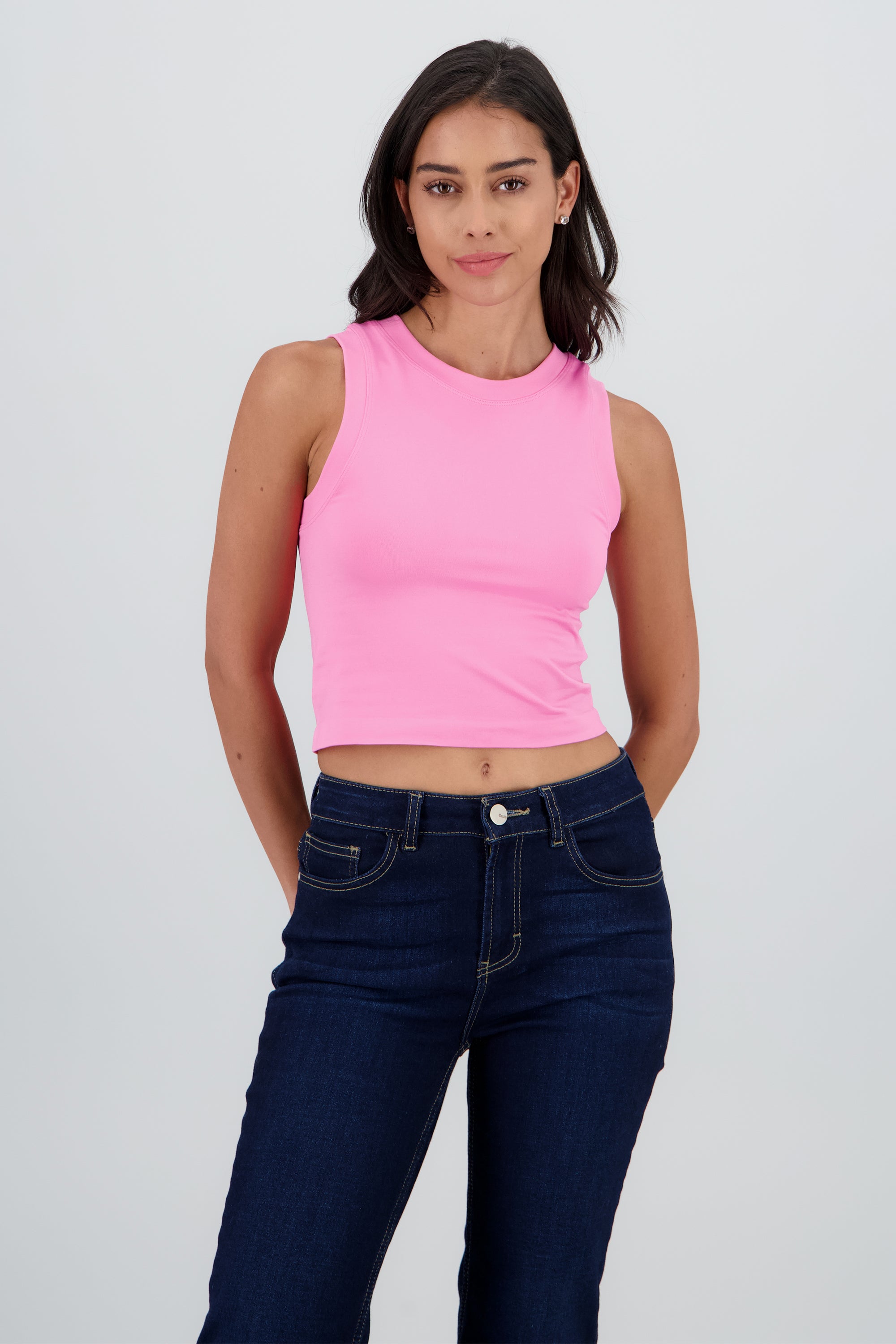 Top Seamless Liso Sin Mangas ROSA BRILLANTE