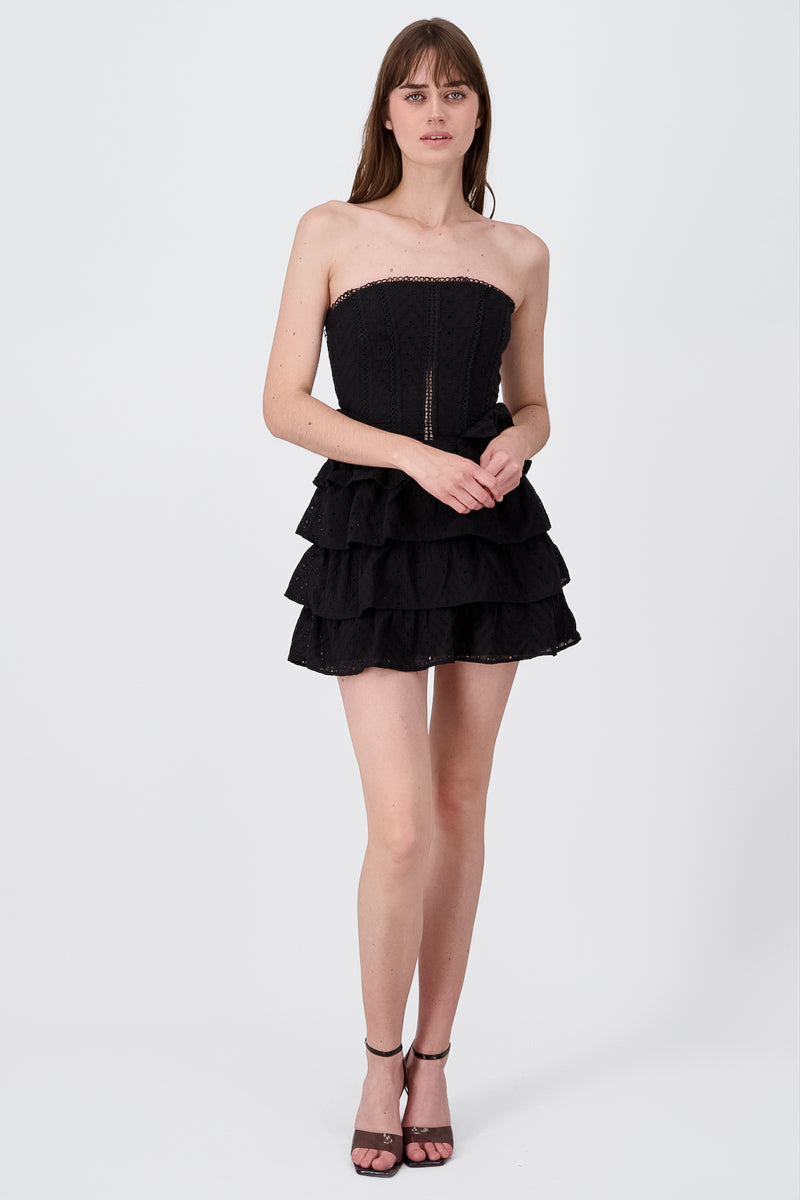 Mini Strappless Dress Texture Bold BLACK