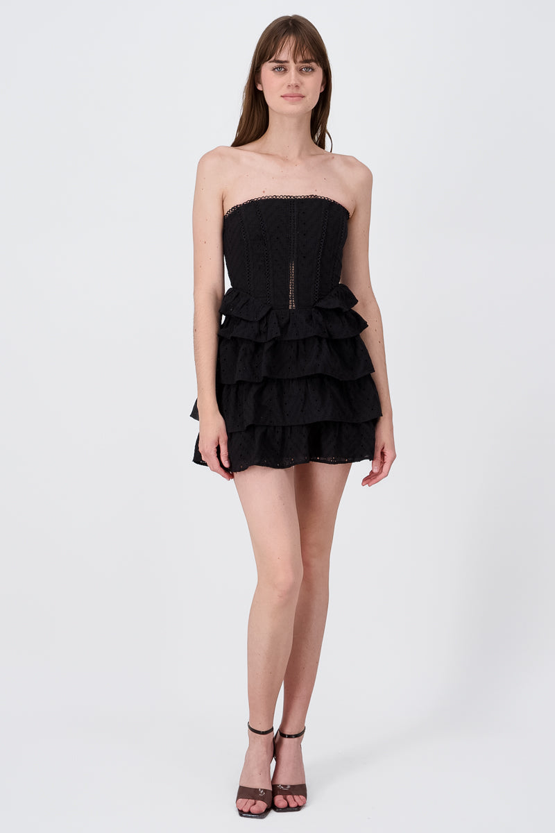 Mini Strappless Dress Texture Bold BLACK