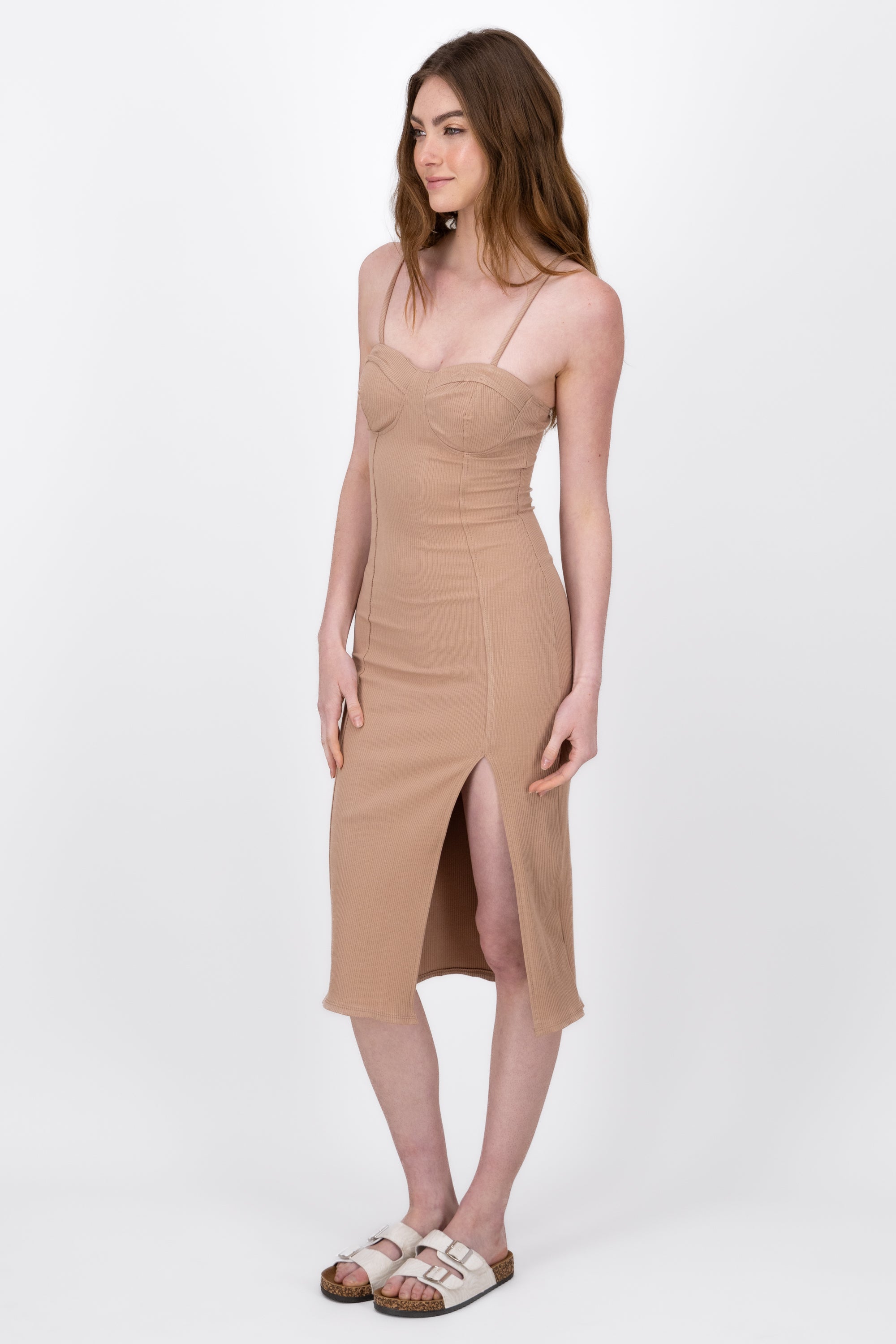 Vestido Maxi Con Copas Rib TAUPE