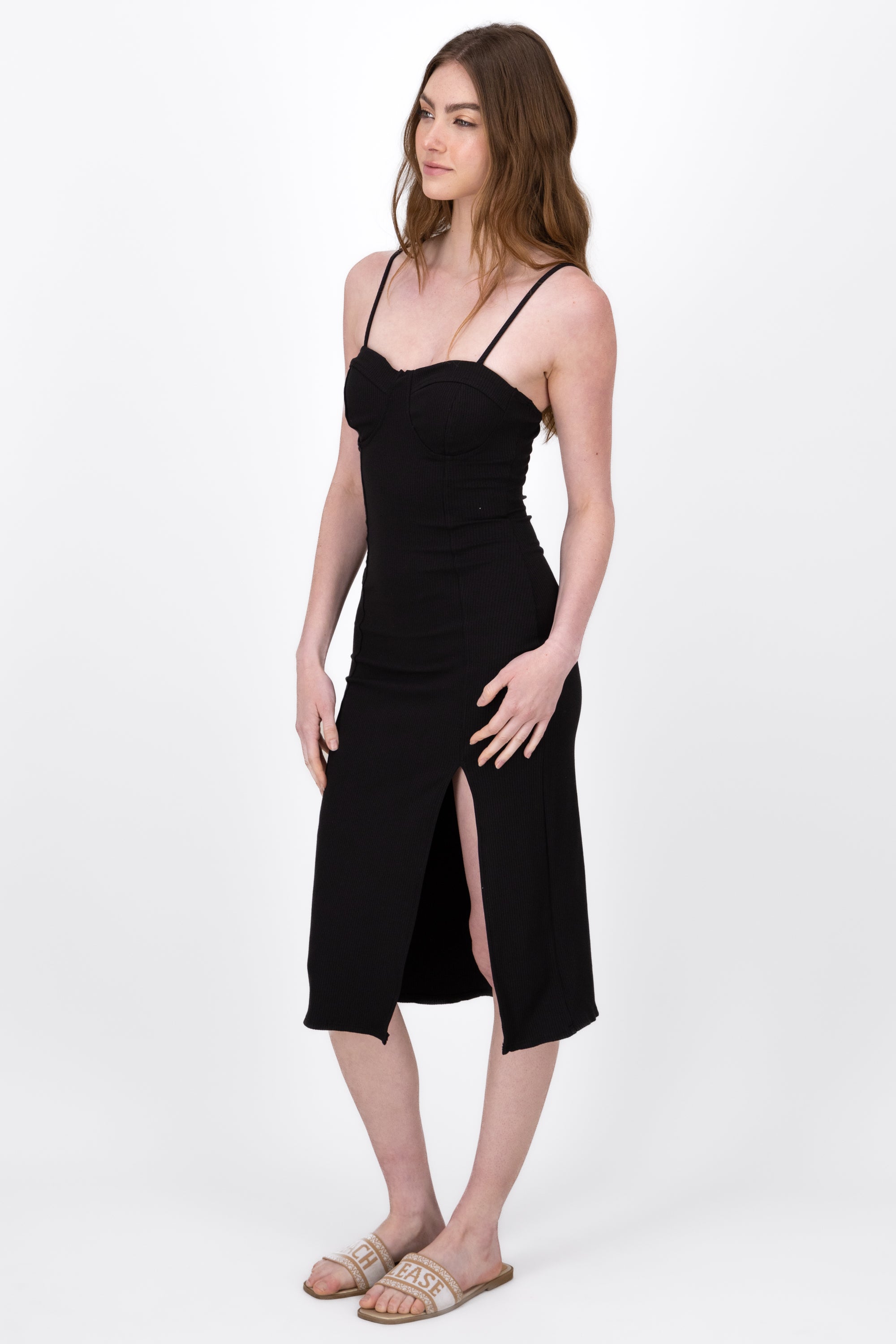 Vestido Maxi Con Copas Rib NEGRO