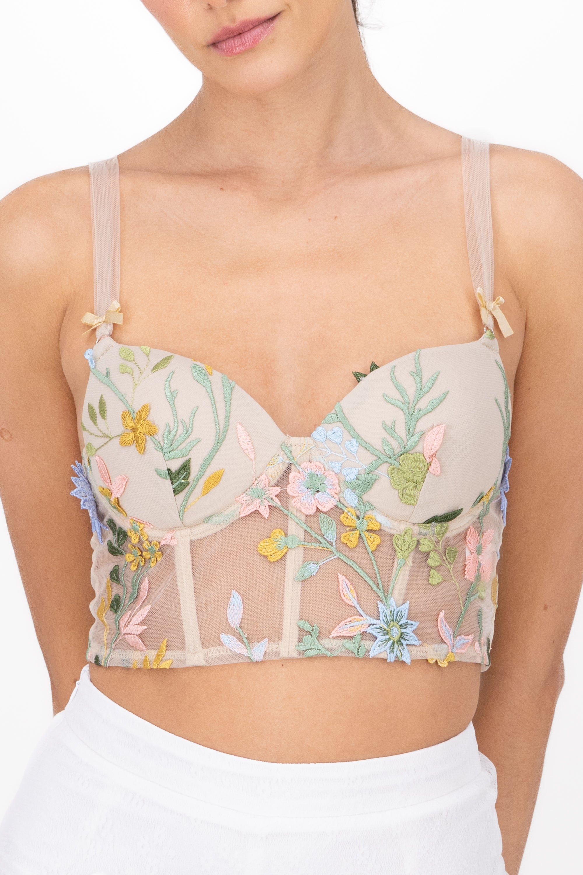 Top embroidered glasses Nude