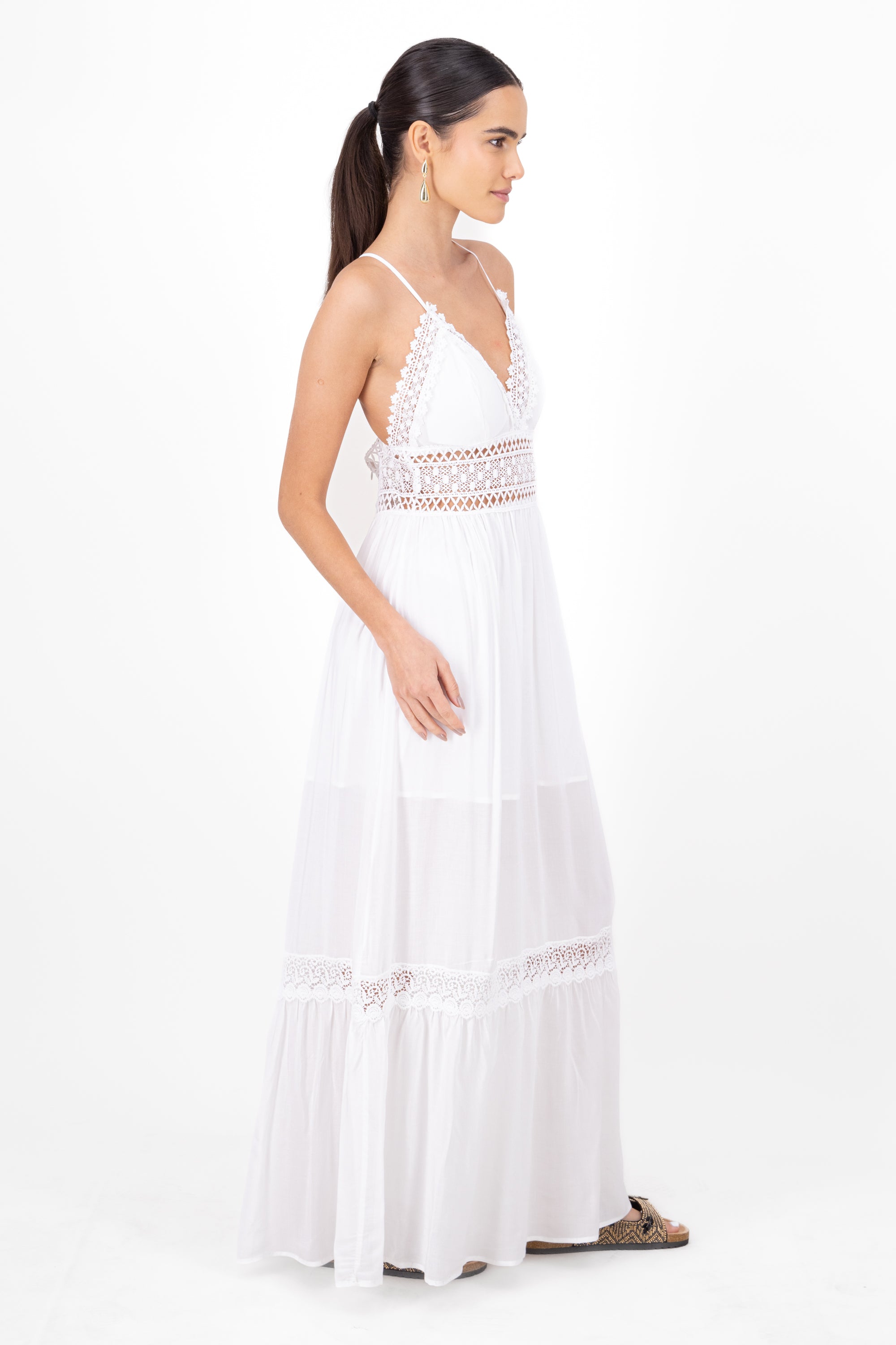 Maxi Dress Straps Crochet Detail WHITE