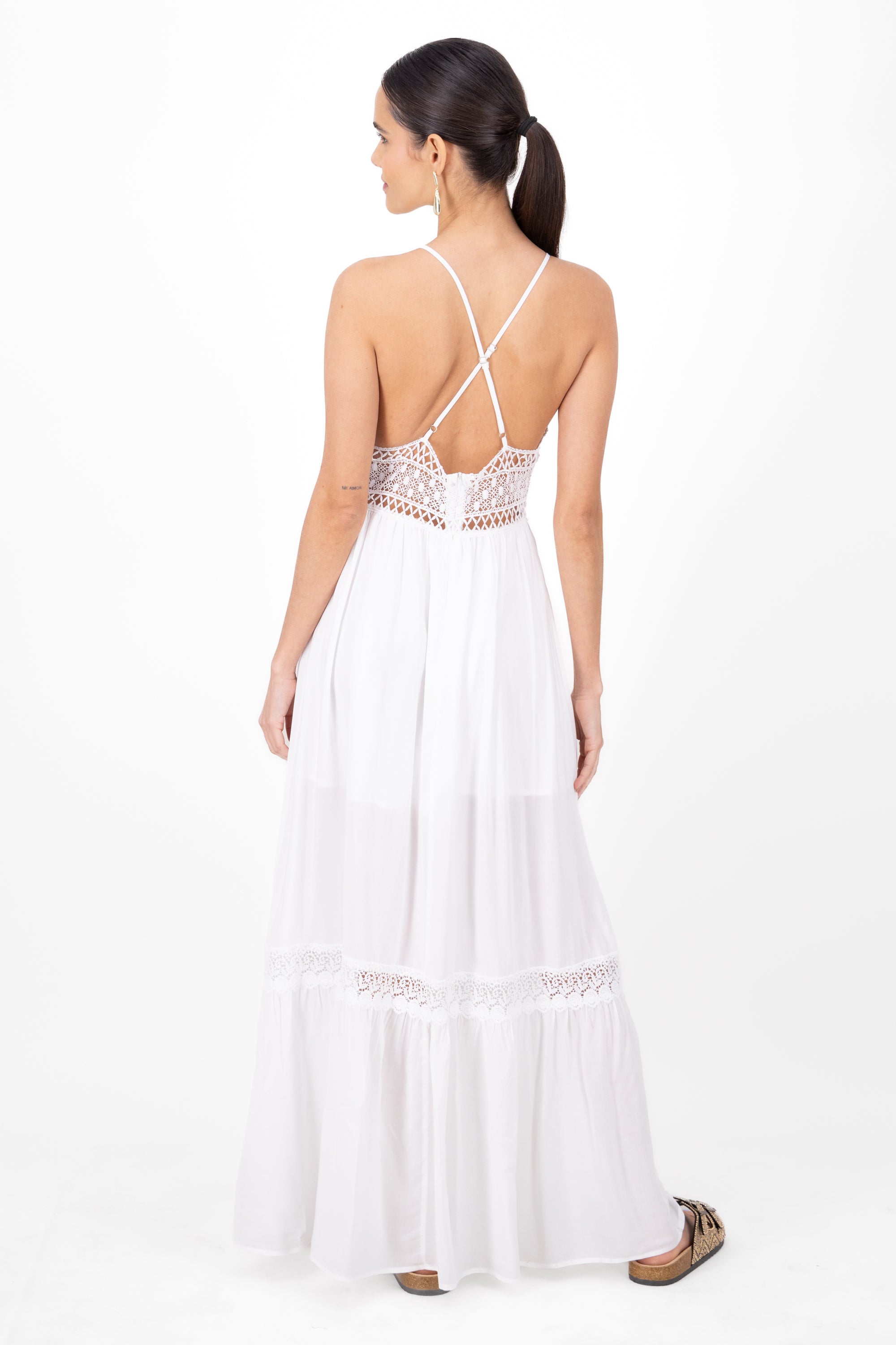 Maxi Dress Straps Crochet Detail WHITE