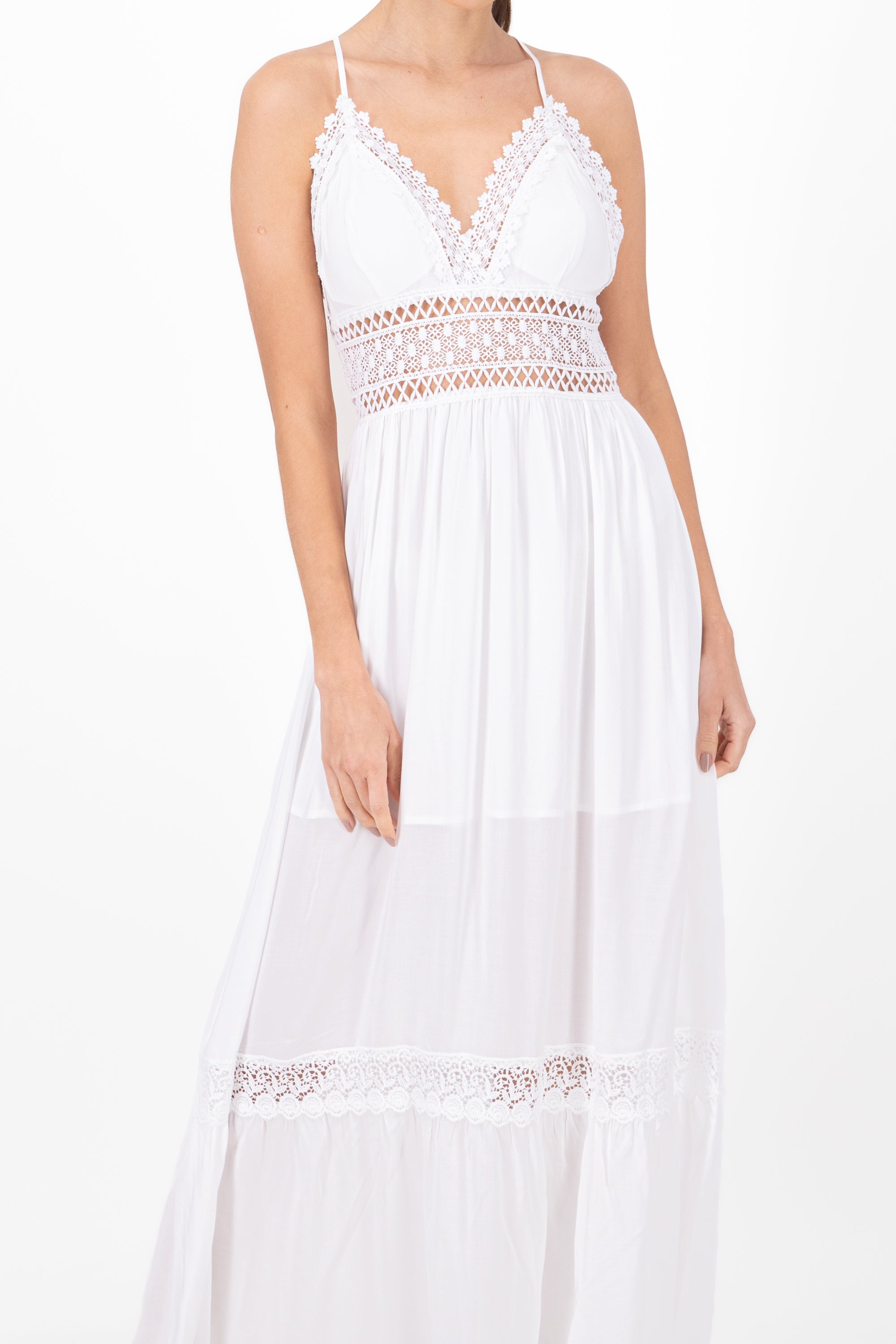 Maxi Dress Straps Crochet Detail WHITE