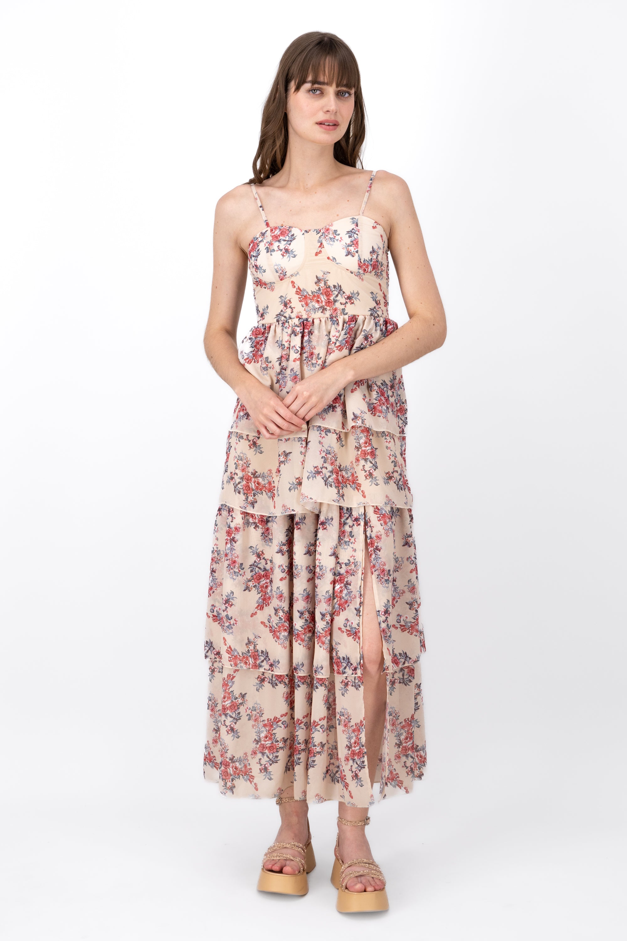 Vestido Maxi Flores Olanes BEIGE