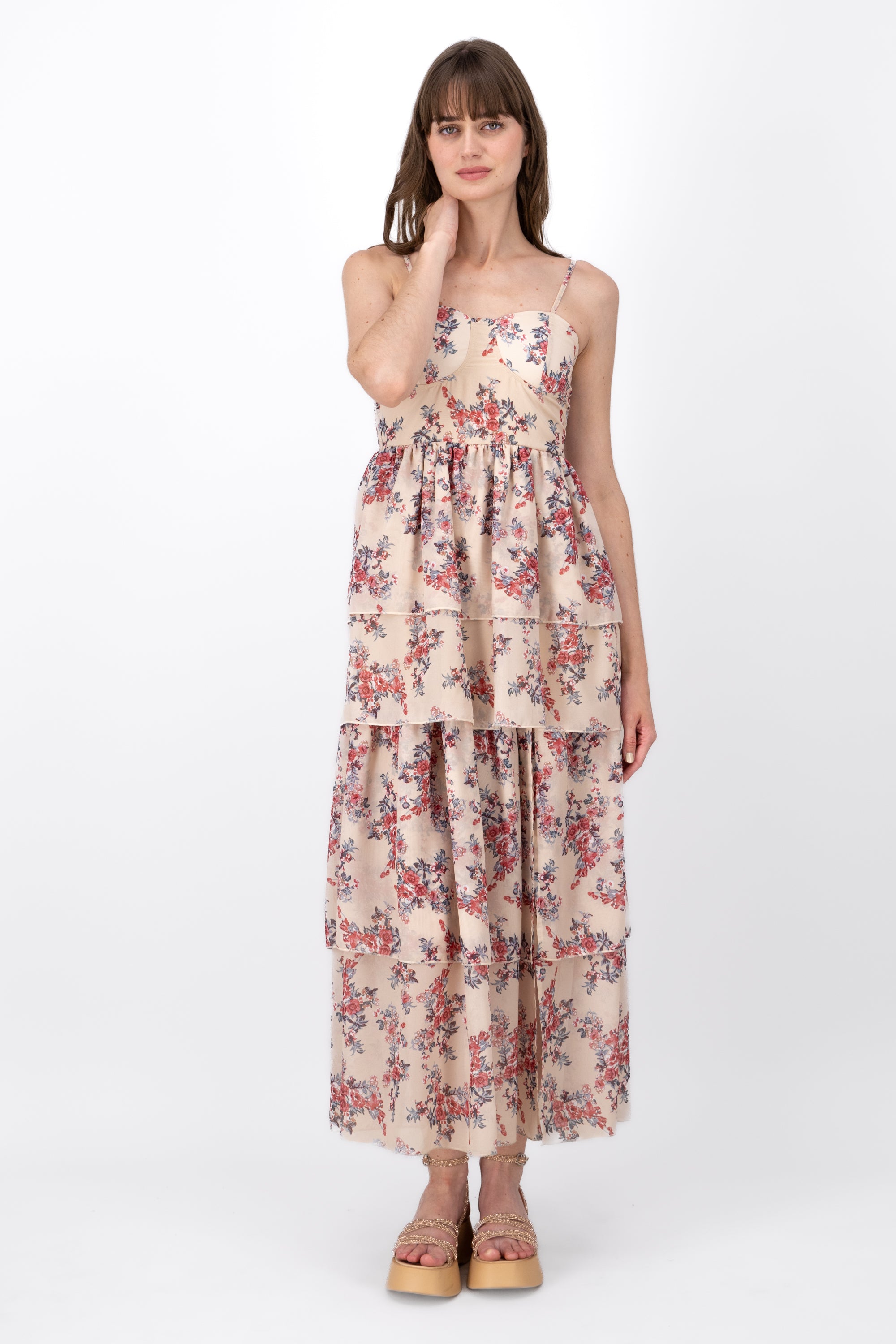 Vestido Maxi Flores Olanes BEIGE