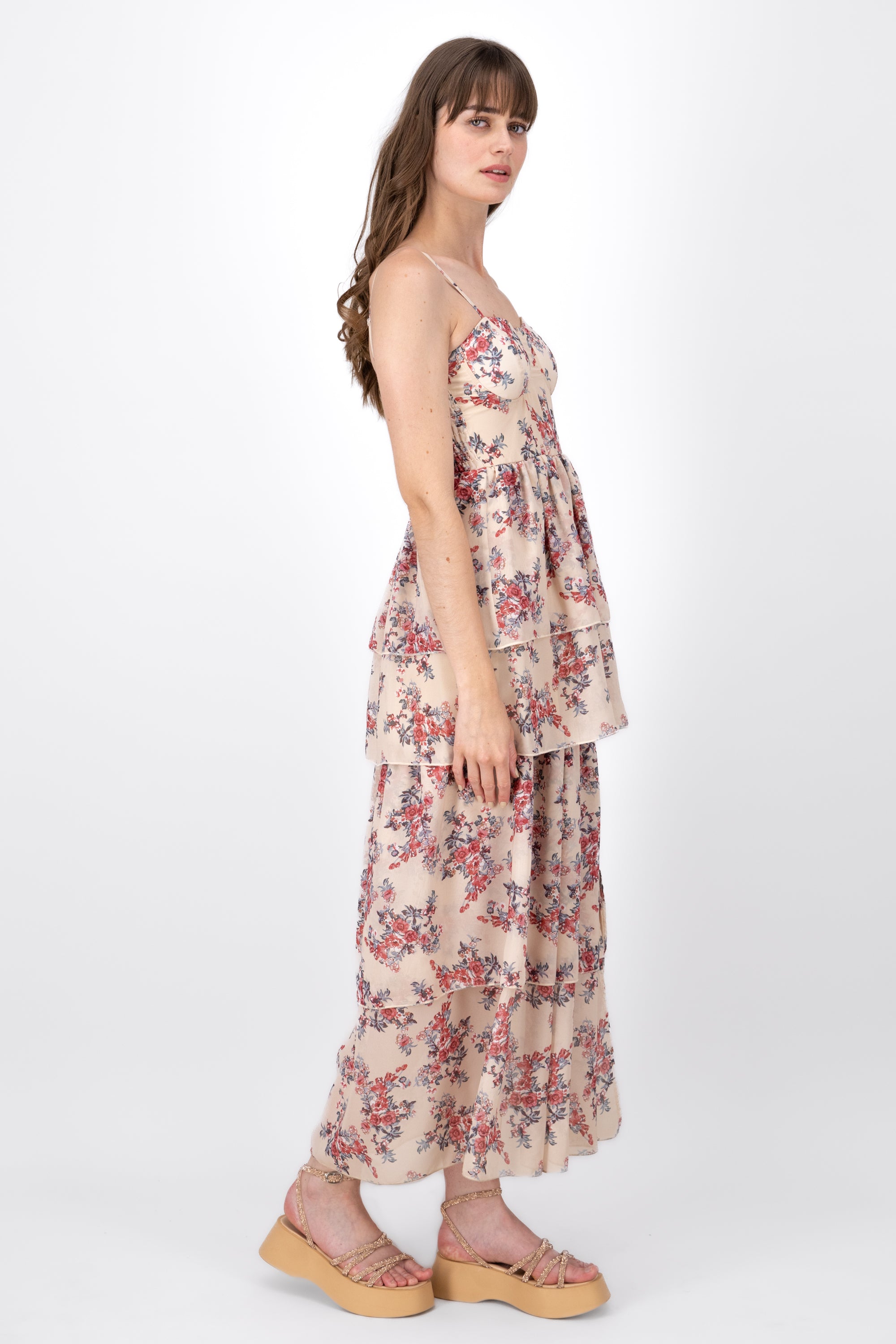 Vestido Maxi Flores Olanes BEIGE