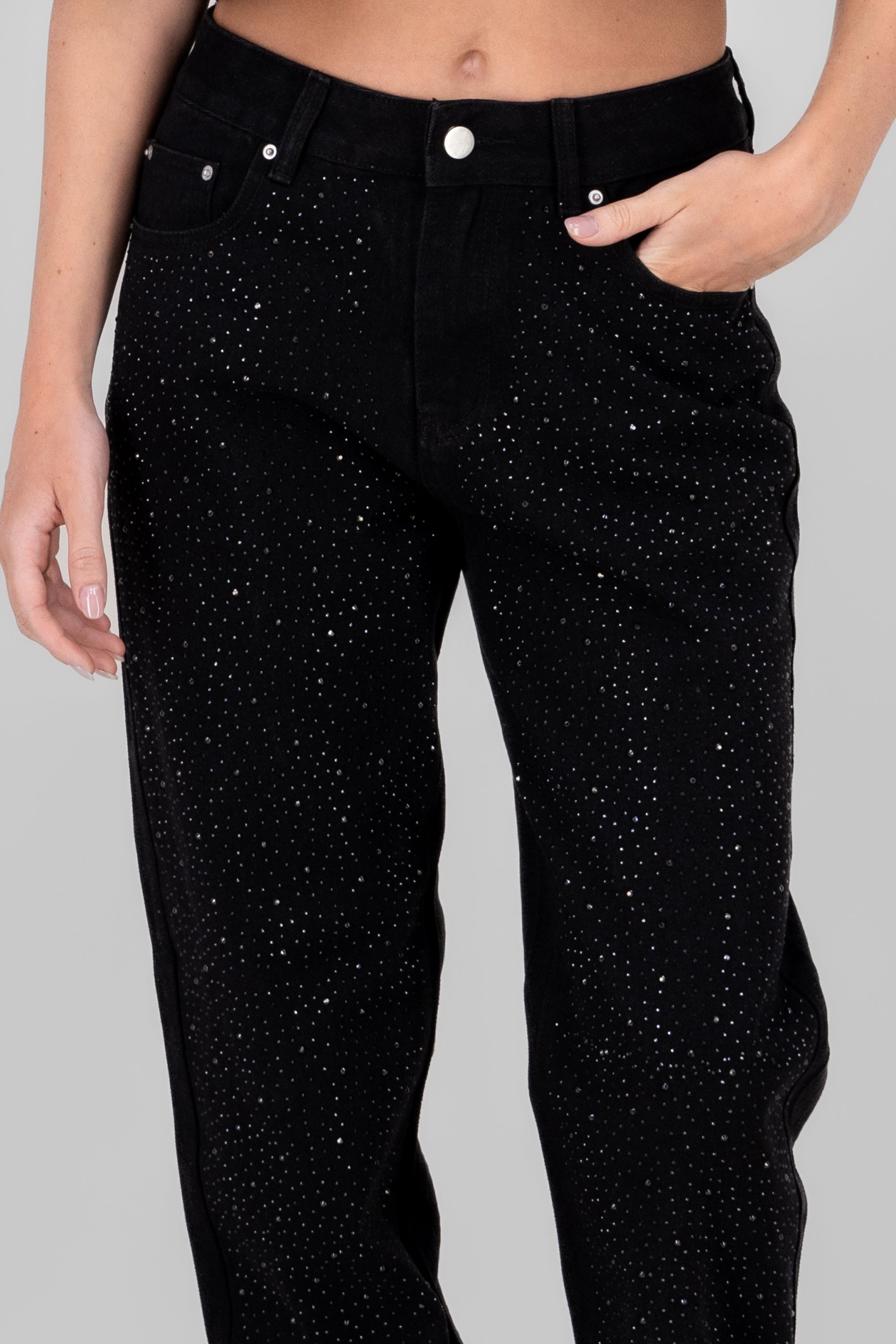 Straight Rhinestones jeans BLACK