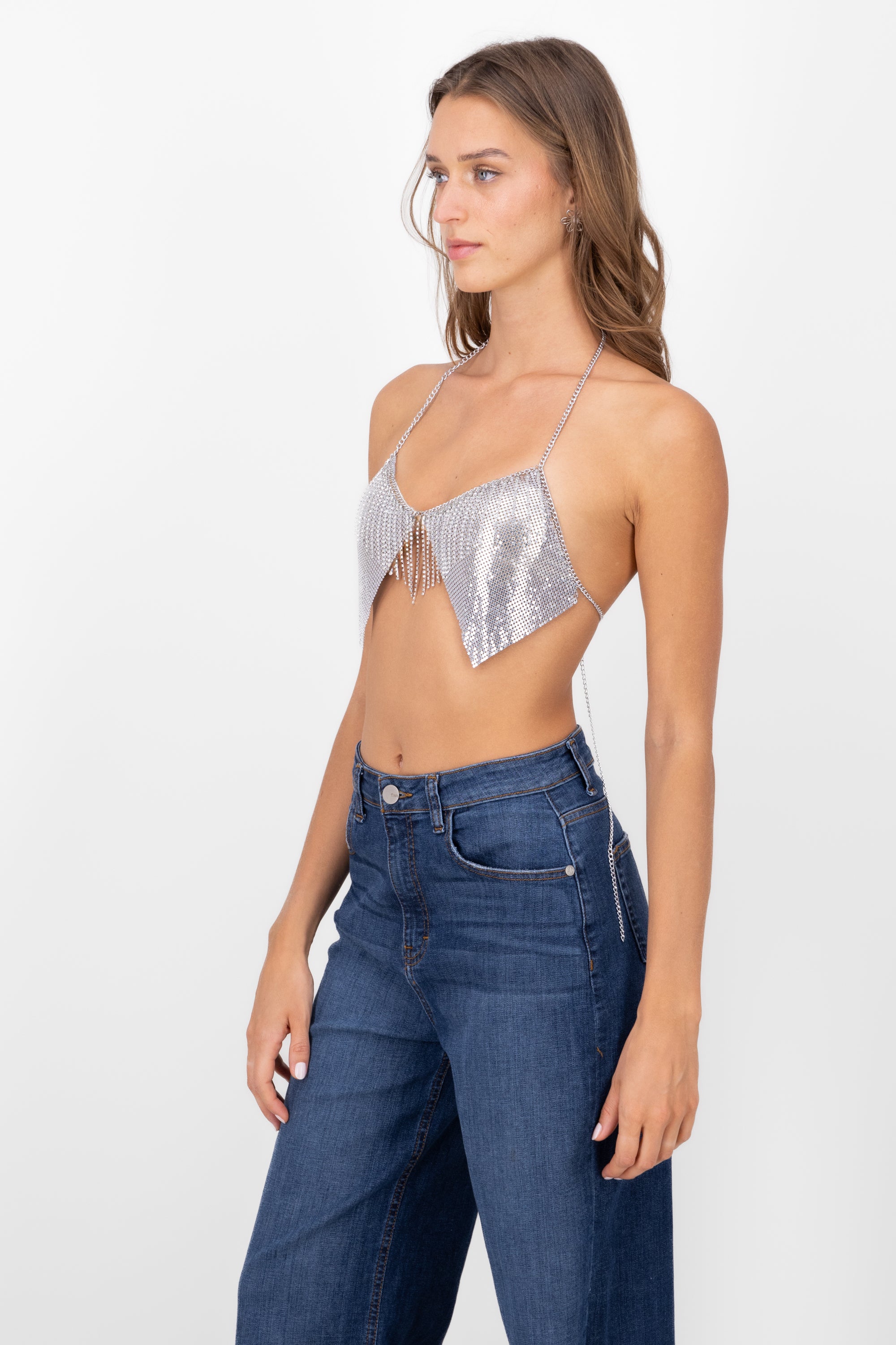 Top Halter Brillos Detalle Cadenas BLANCO