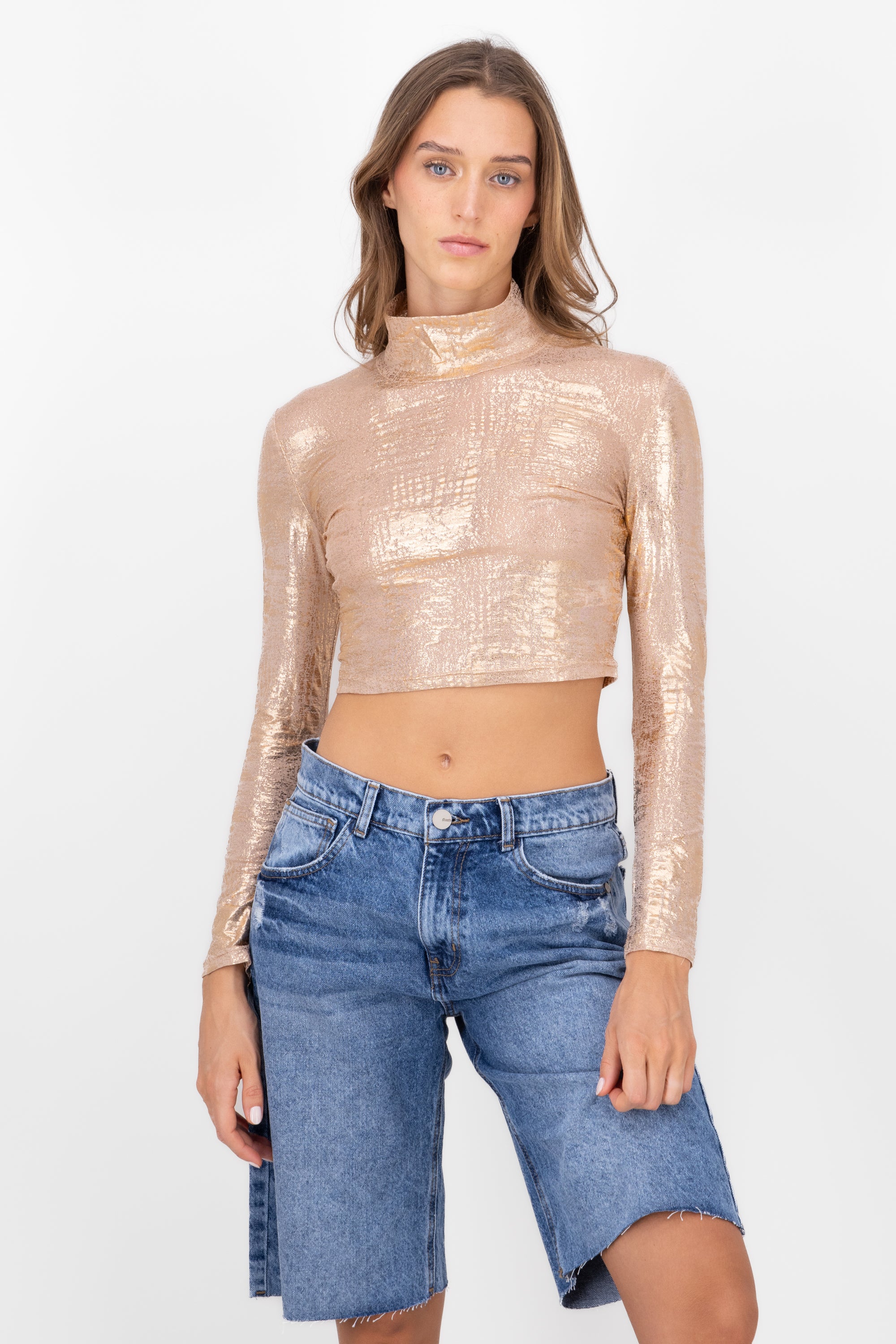 Top long sleeve mesh foil Gold combo