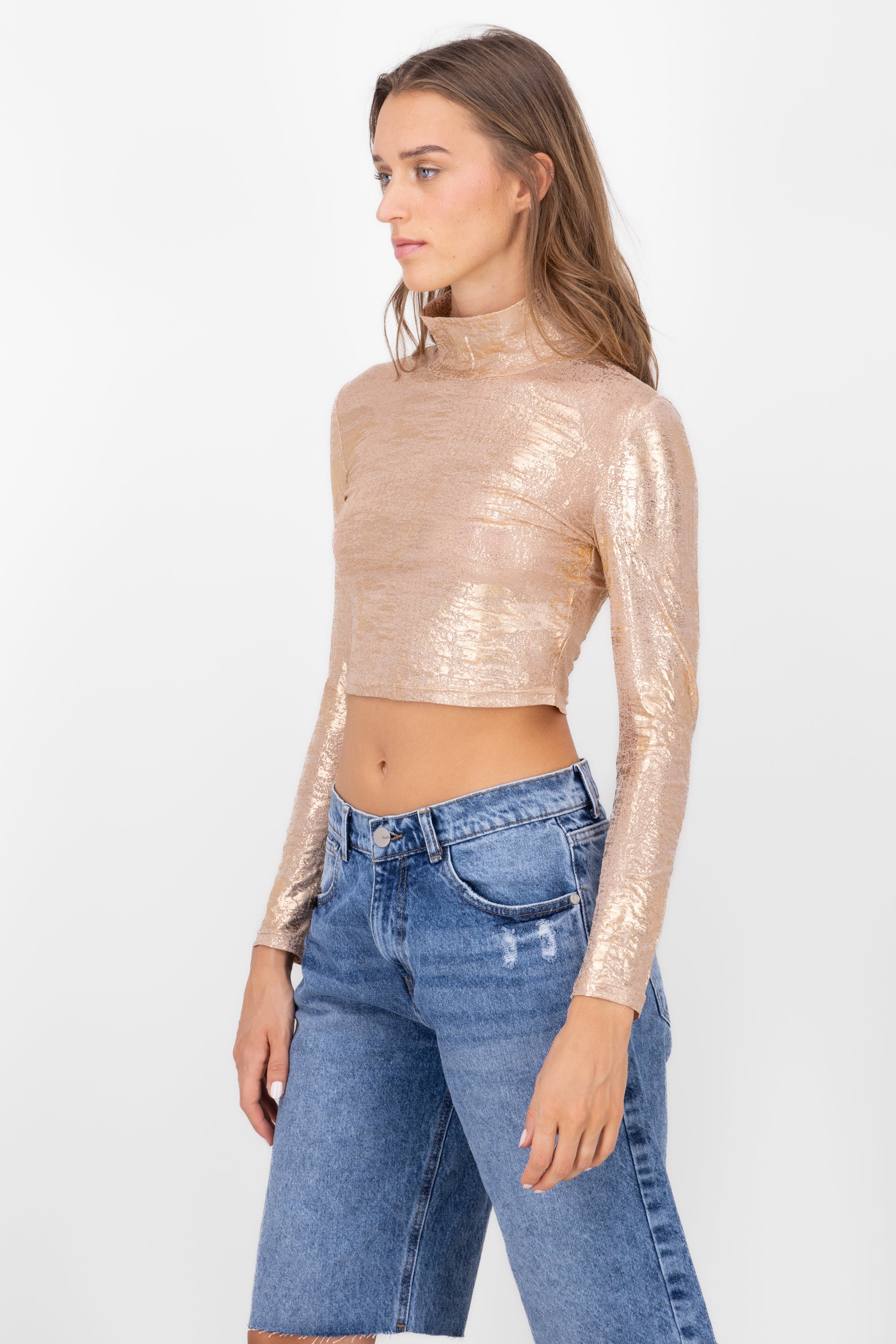 Top long sleeve mesh foil Gold combo
