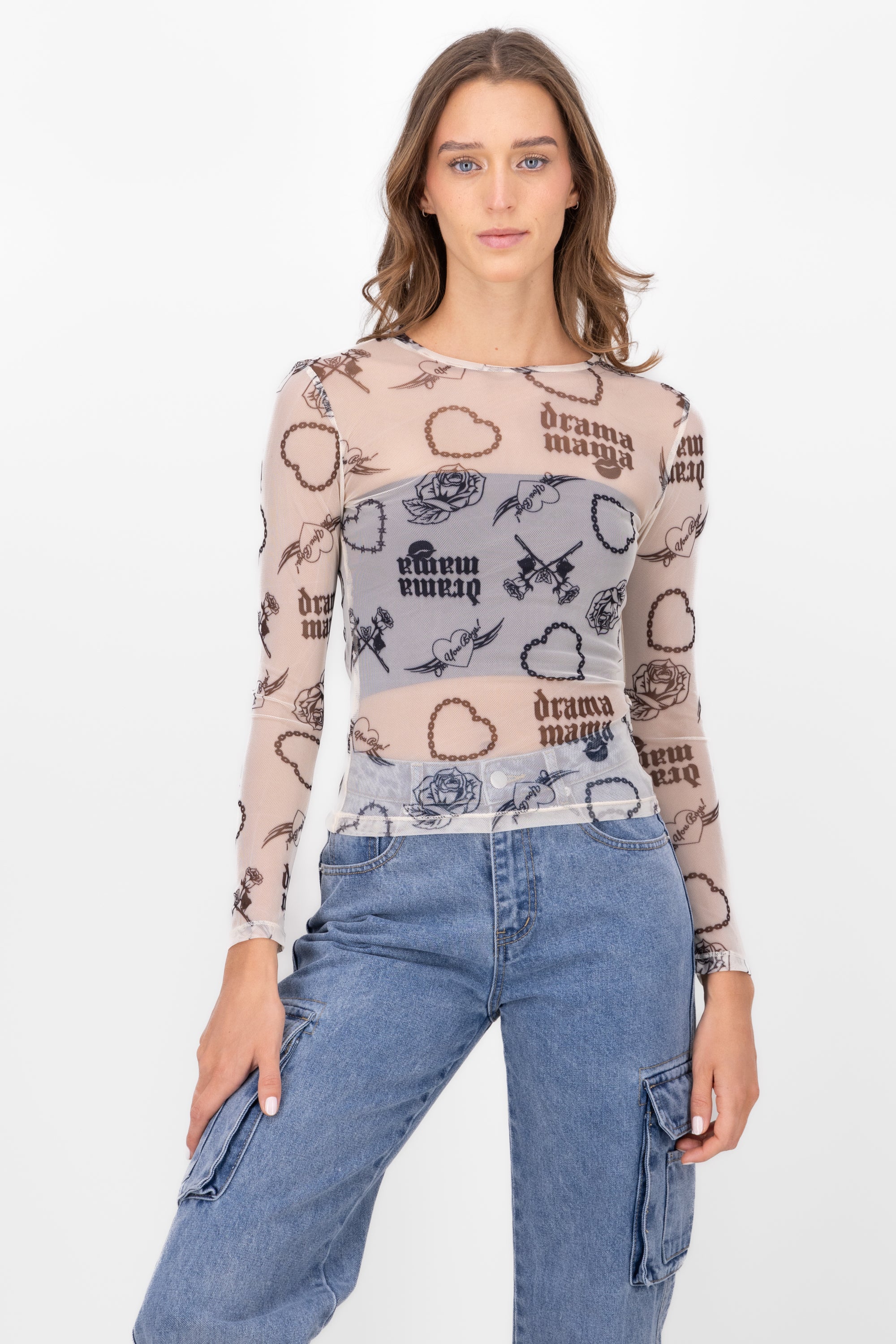 Blusa mesh tattoo bratz HUESO COMBO