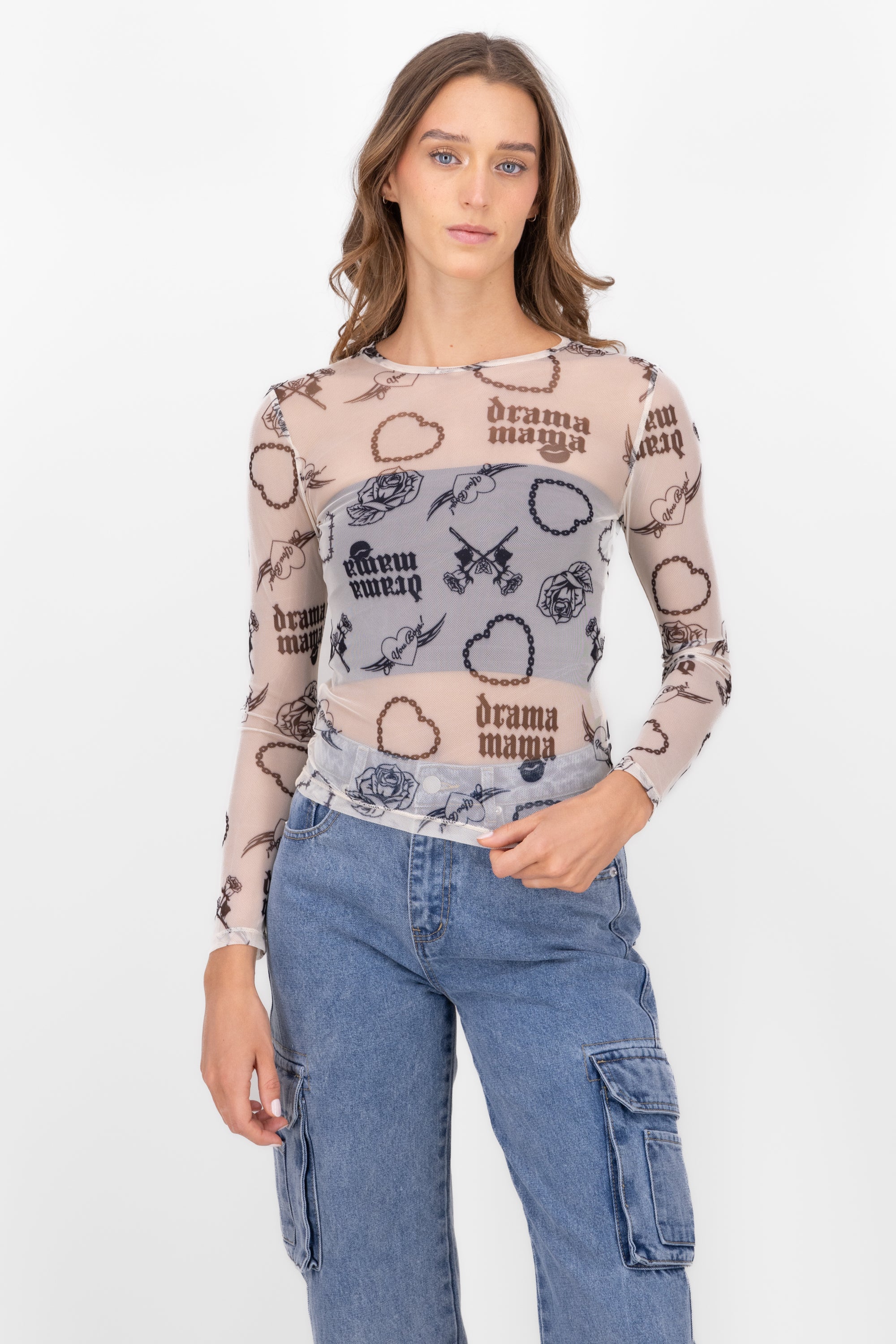 Blusa mesh tattoo bratz HUESO COMBO