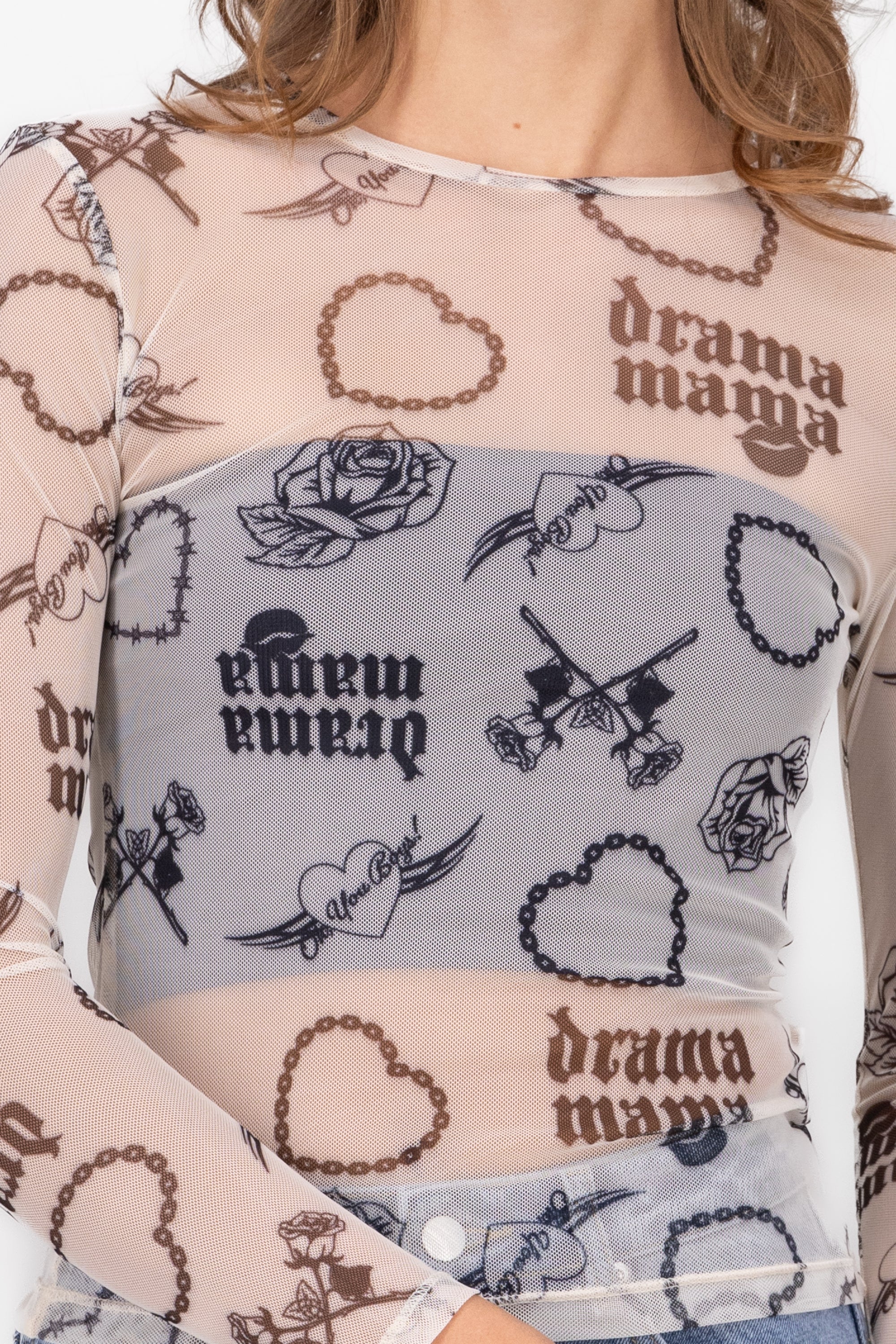 Blusa mesh tattoo bratz HUESO COMBO