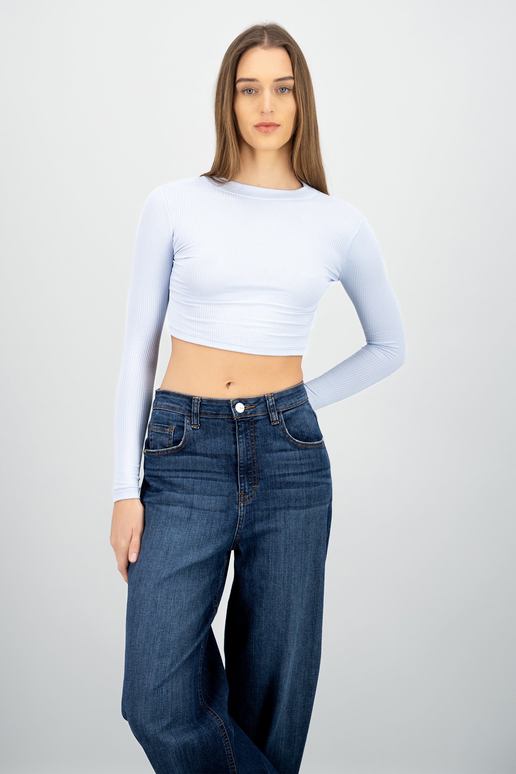 Top Acanalado Manga Larga AZUL PASTEL