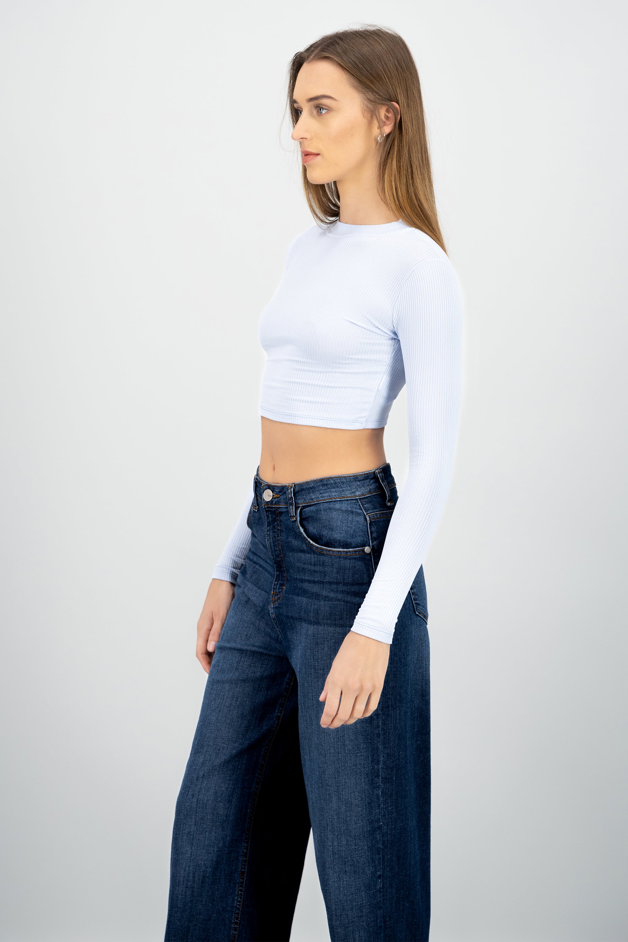 Top Acanalado Manga Larga AZUL PASTEL