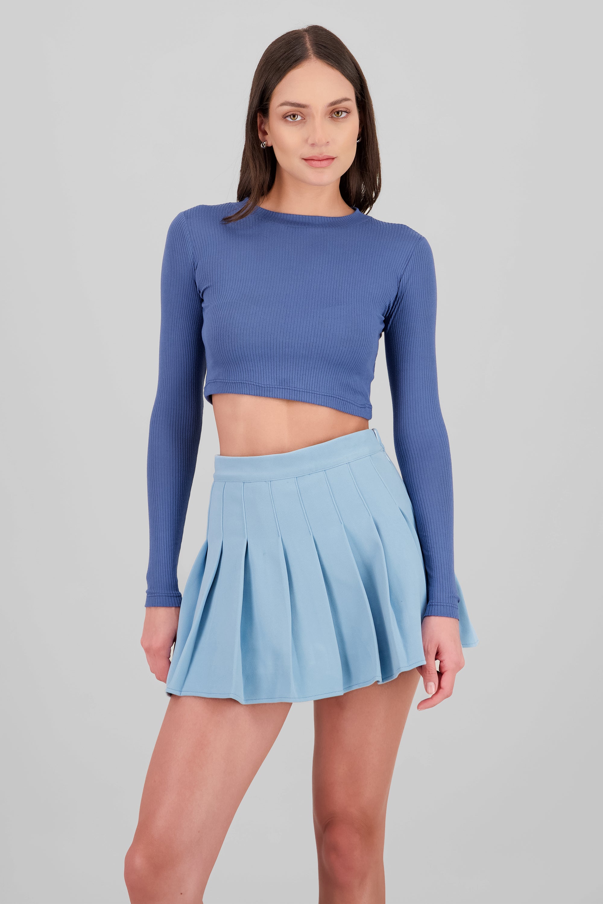 Top Acanalado Manga Larga AZUL PITUFO