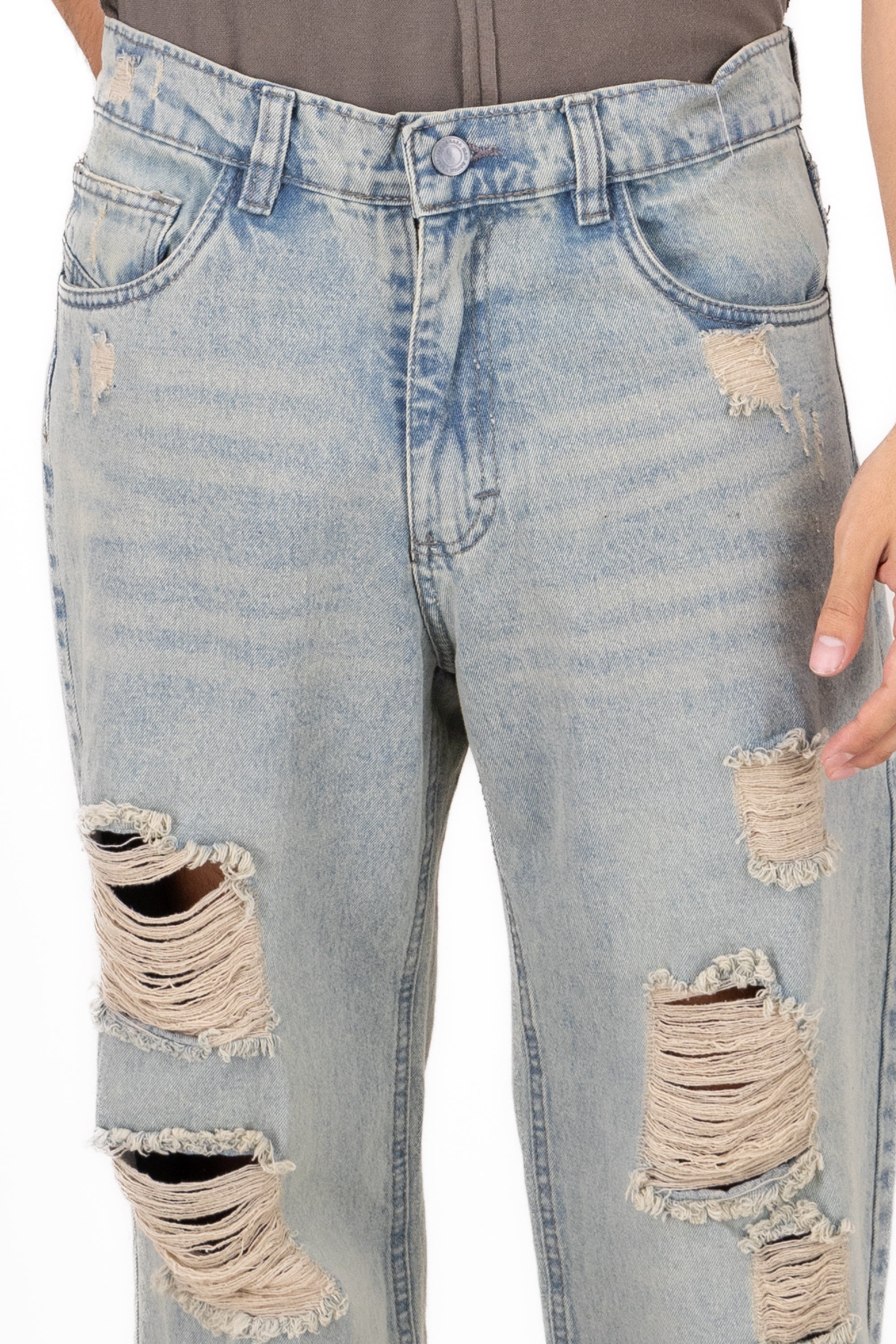 Straight Jeans Detail Destruction Stone