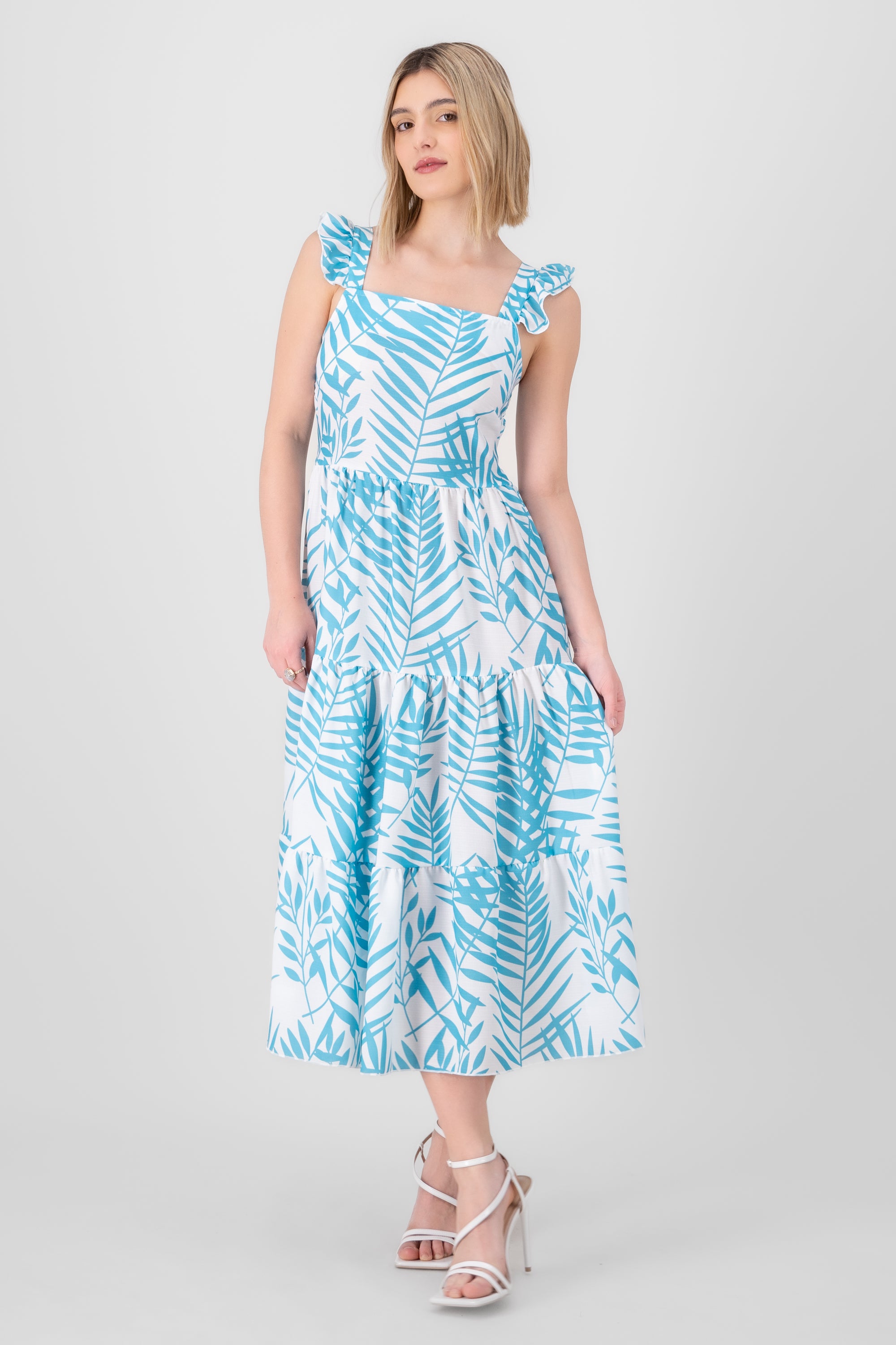 Vestido Midi Tirantes Olanes TURQUESA