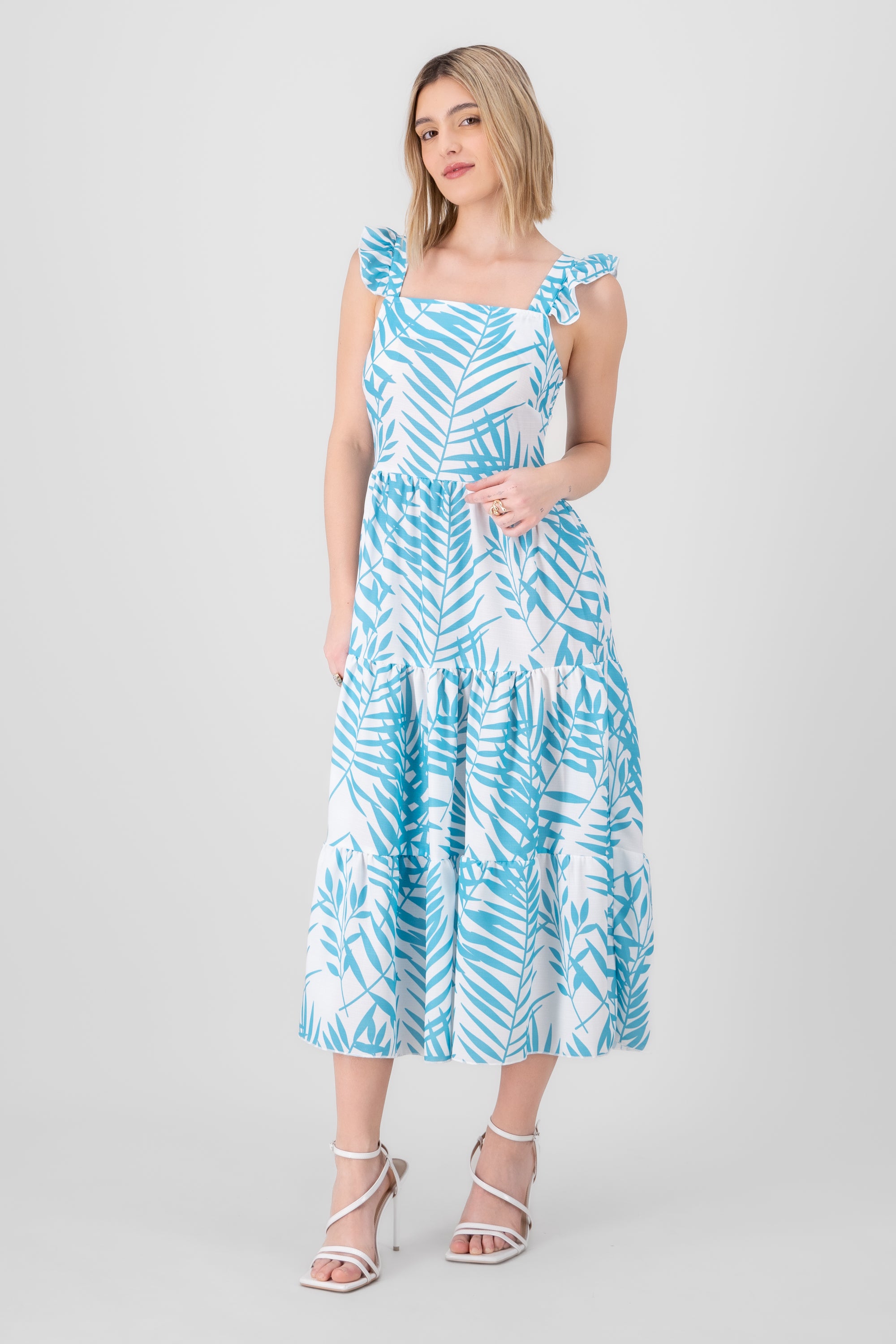 Vestido Midi Tirantes Olanes TURQUESA
