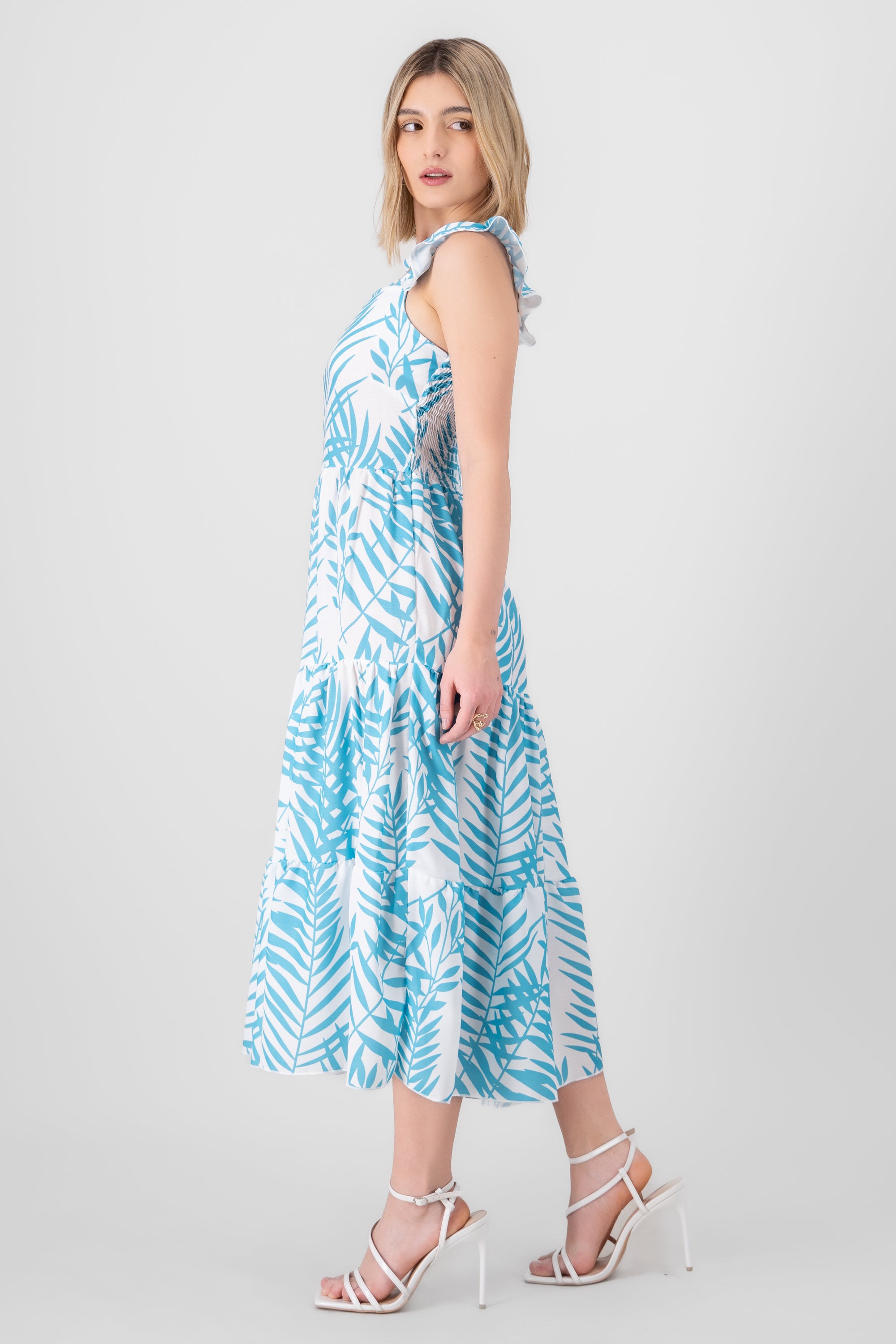 Vestido Midi Tirantes Olanes TURQUESA