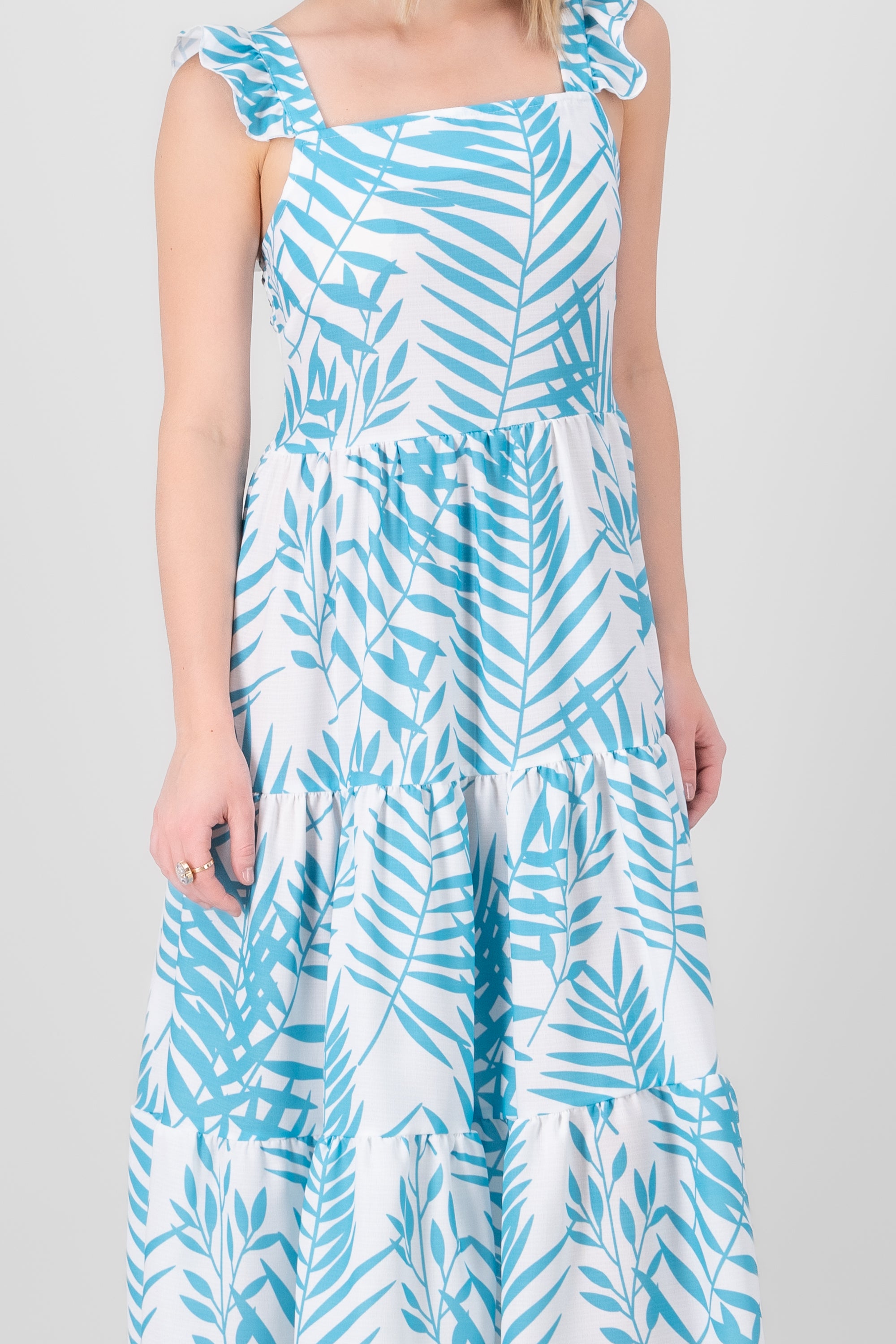 Vestido Midi Tirantes Olanes TURQUESA
