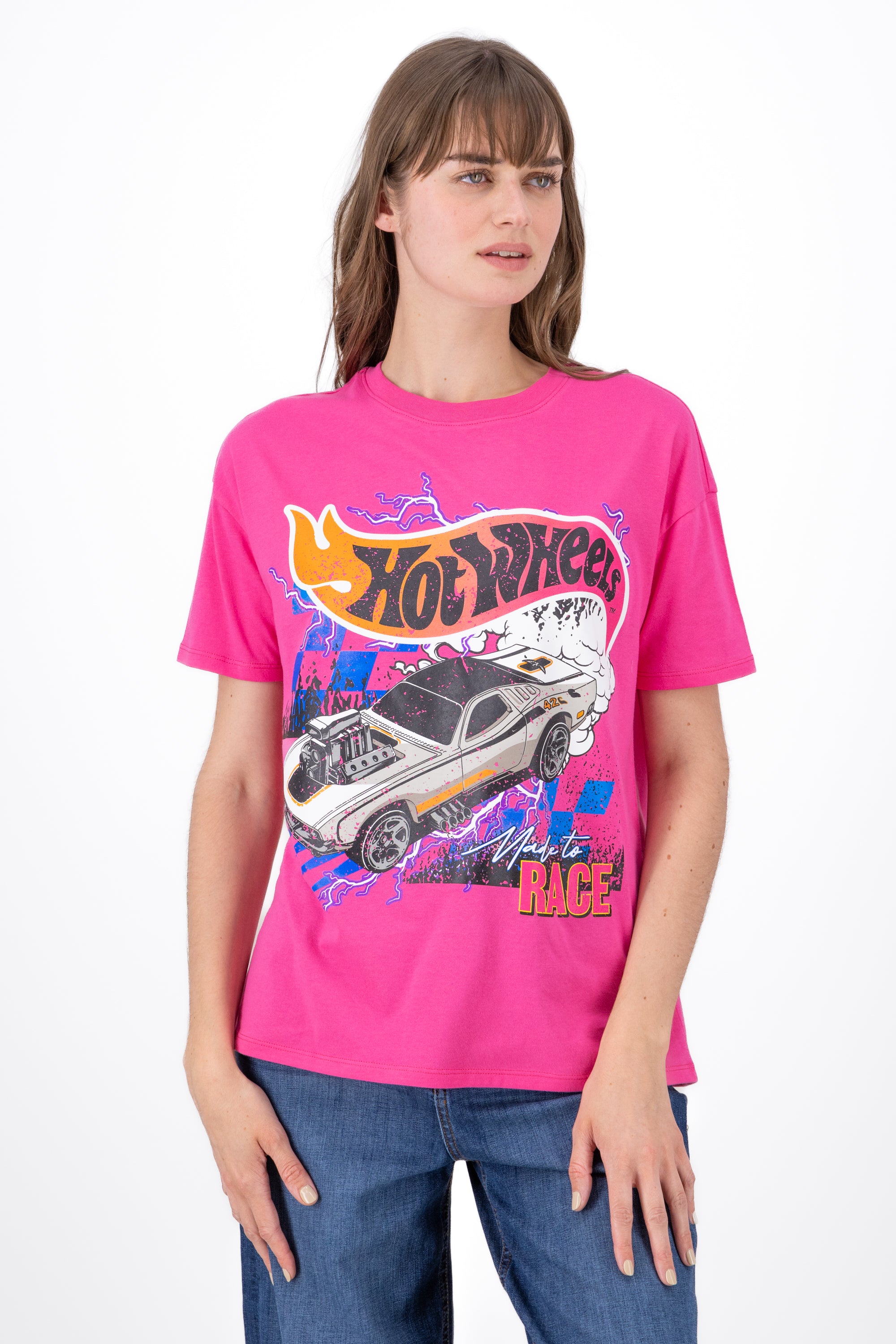 Hot Wheels car shirt Bright pink