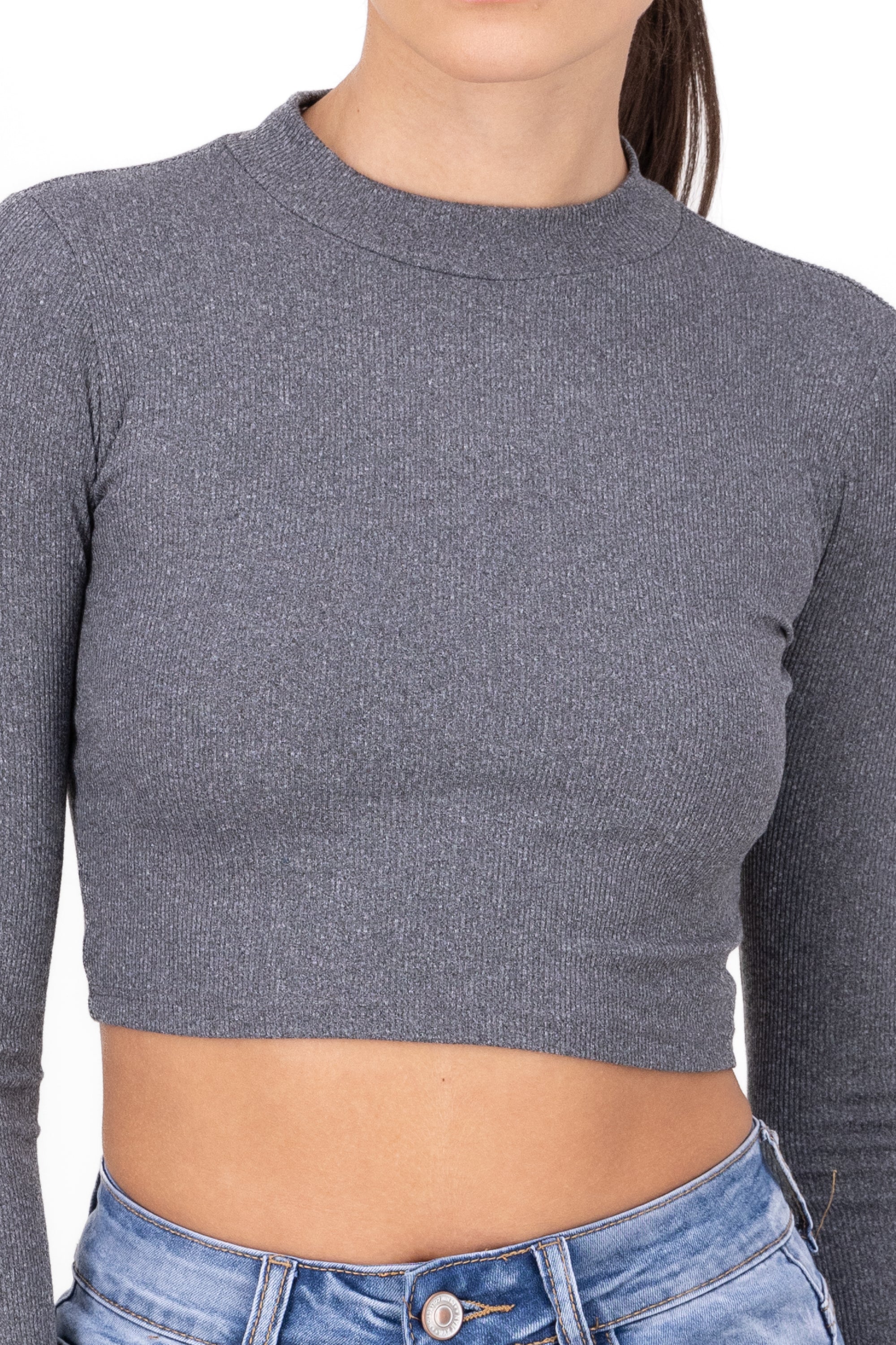 Top Acanalado Manga Larga GRIS JASPE
