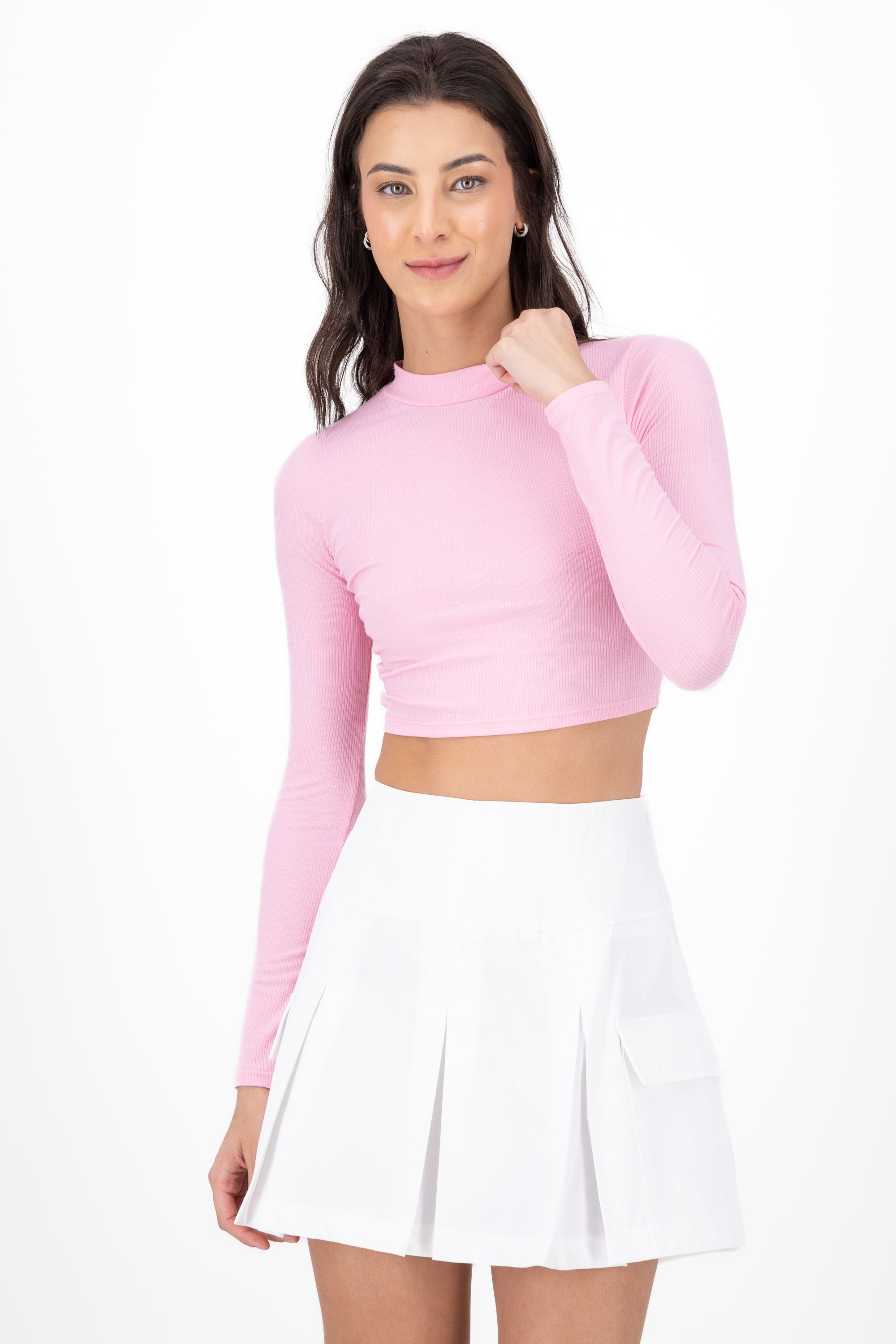 Top Acanalado Manga Larga ROSA BRILLANTE