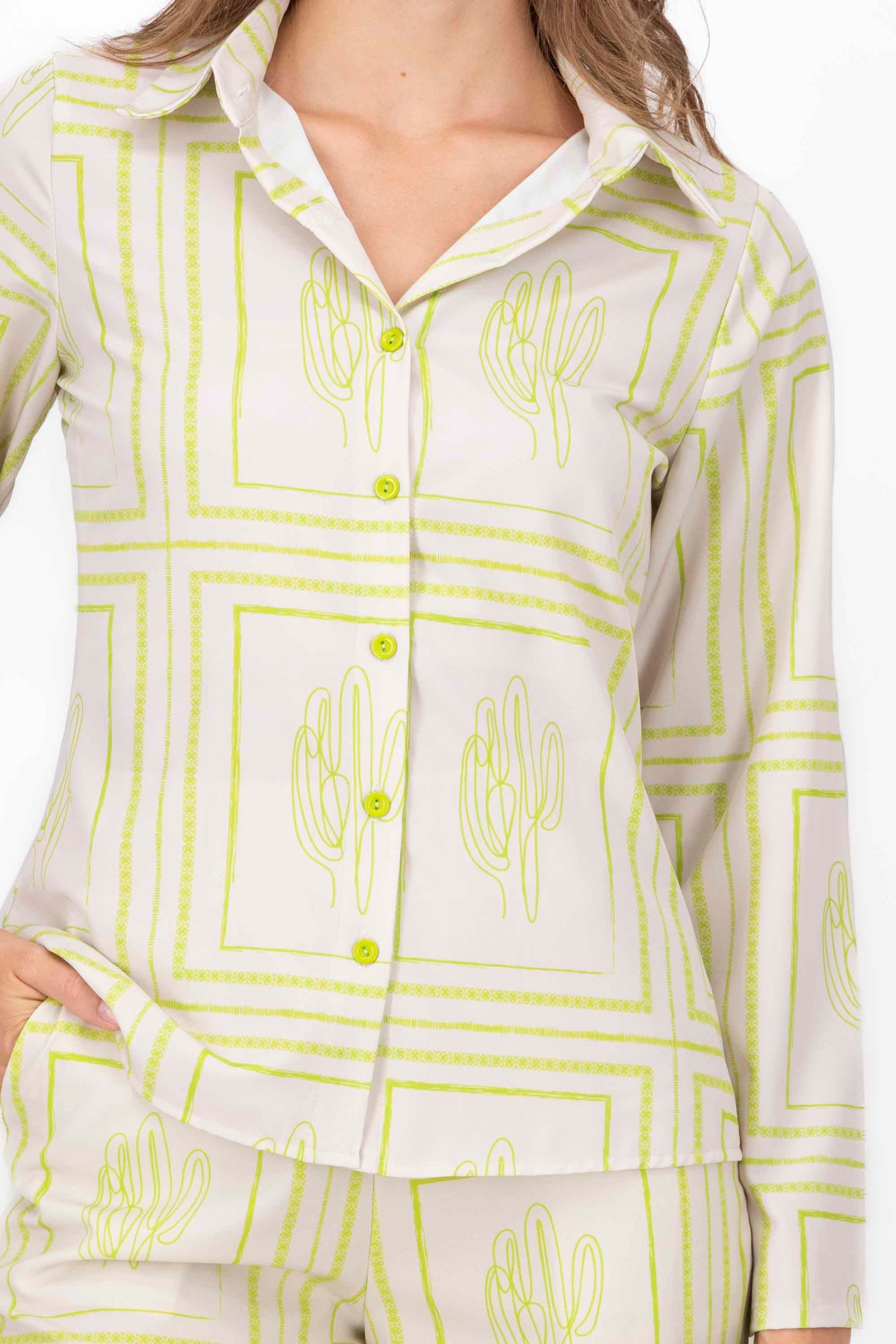 Long Cactus Manga Blouse Lima green