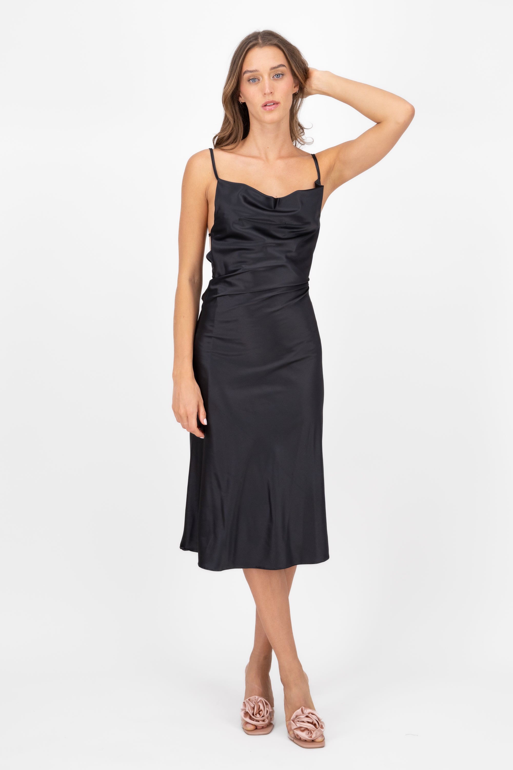 Midi Dress Swing neckline BLACK