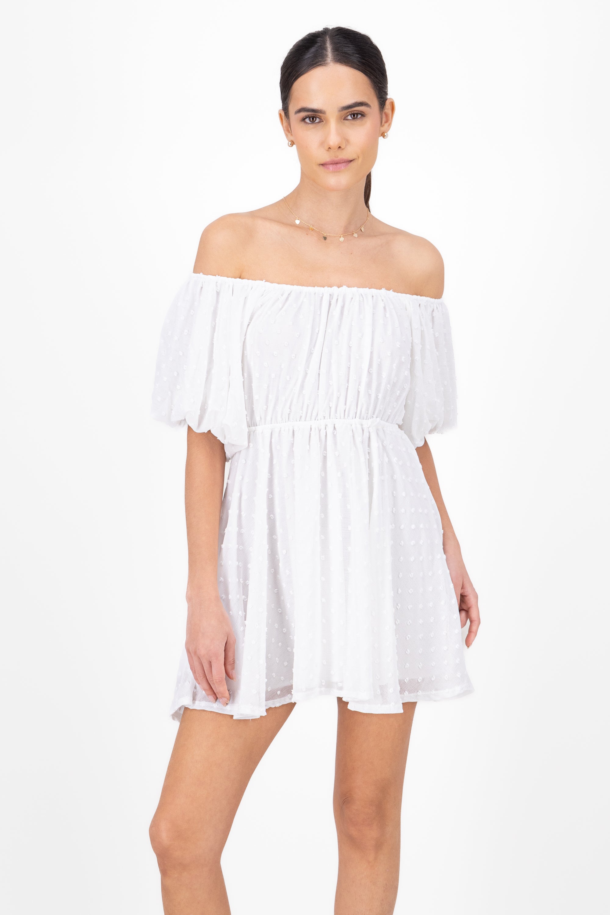 Mini Texture dress with Olanes WHITE