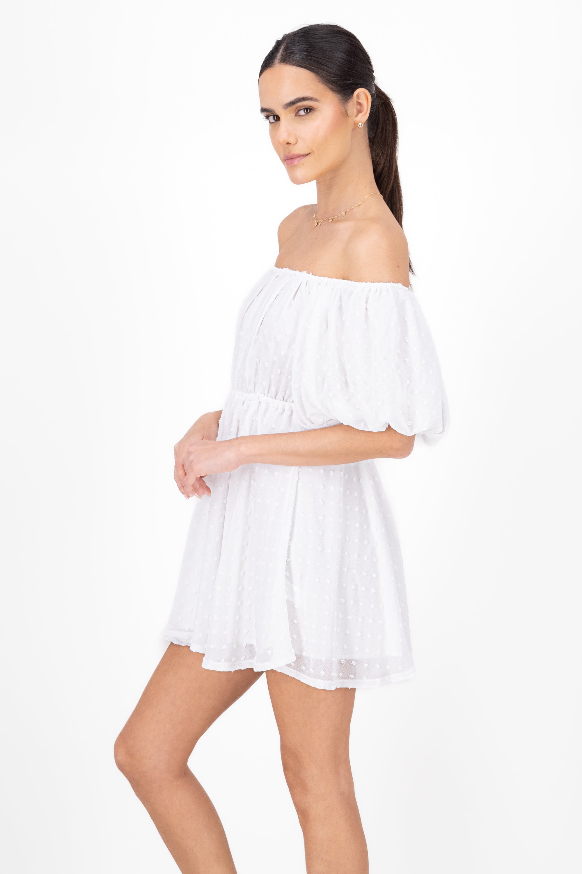 Mini Texture dress with Olanes WHITE