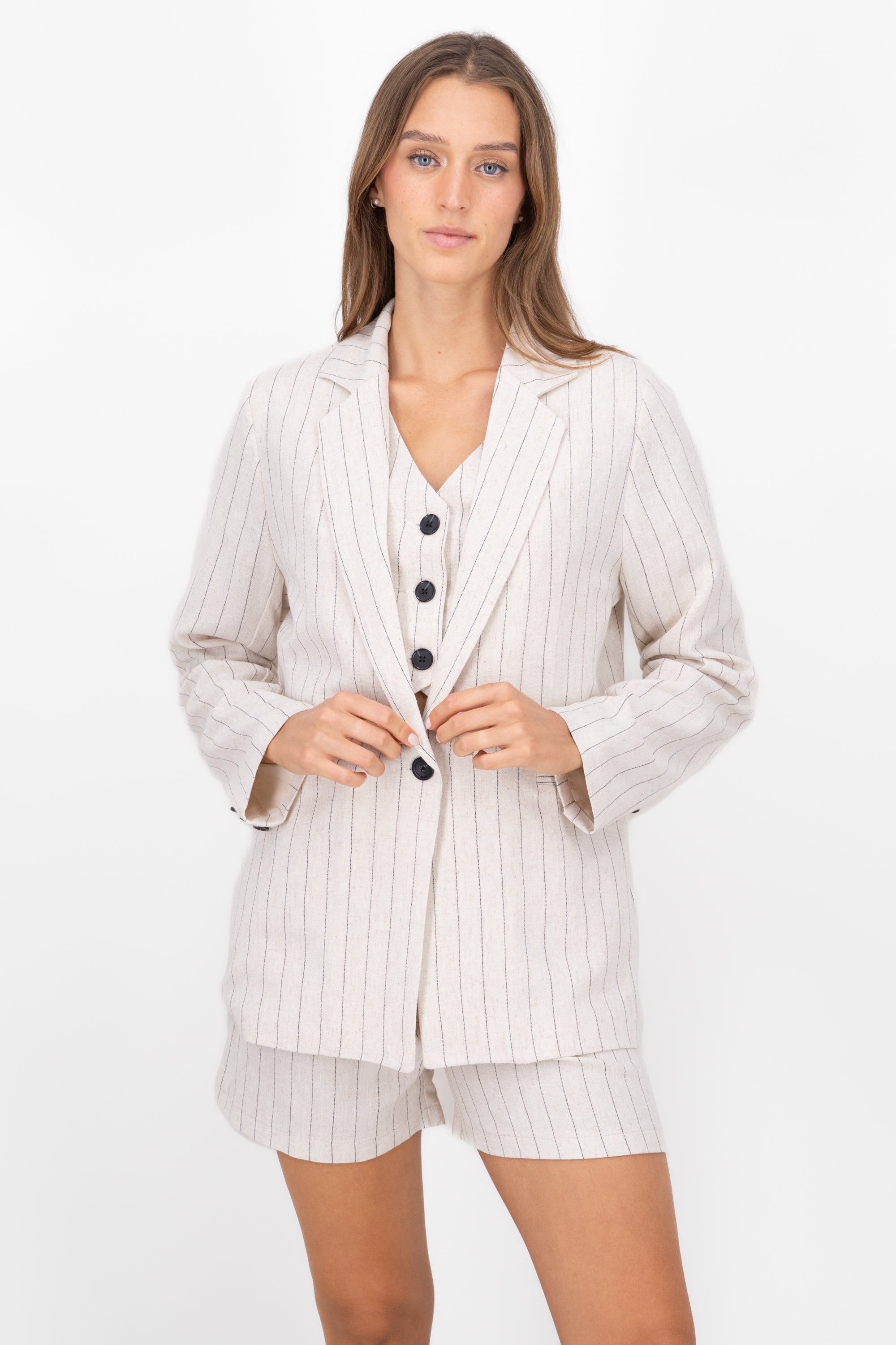 Blazer lino rayas HUESO COMBO