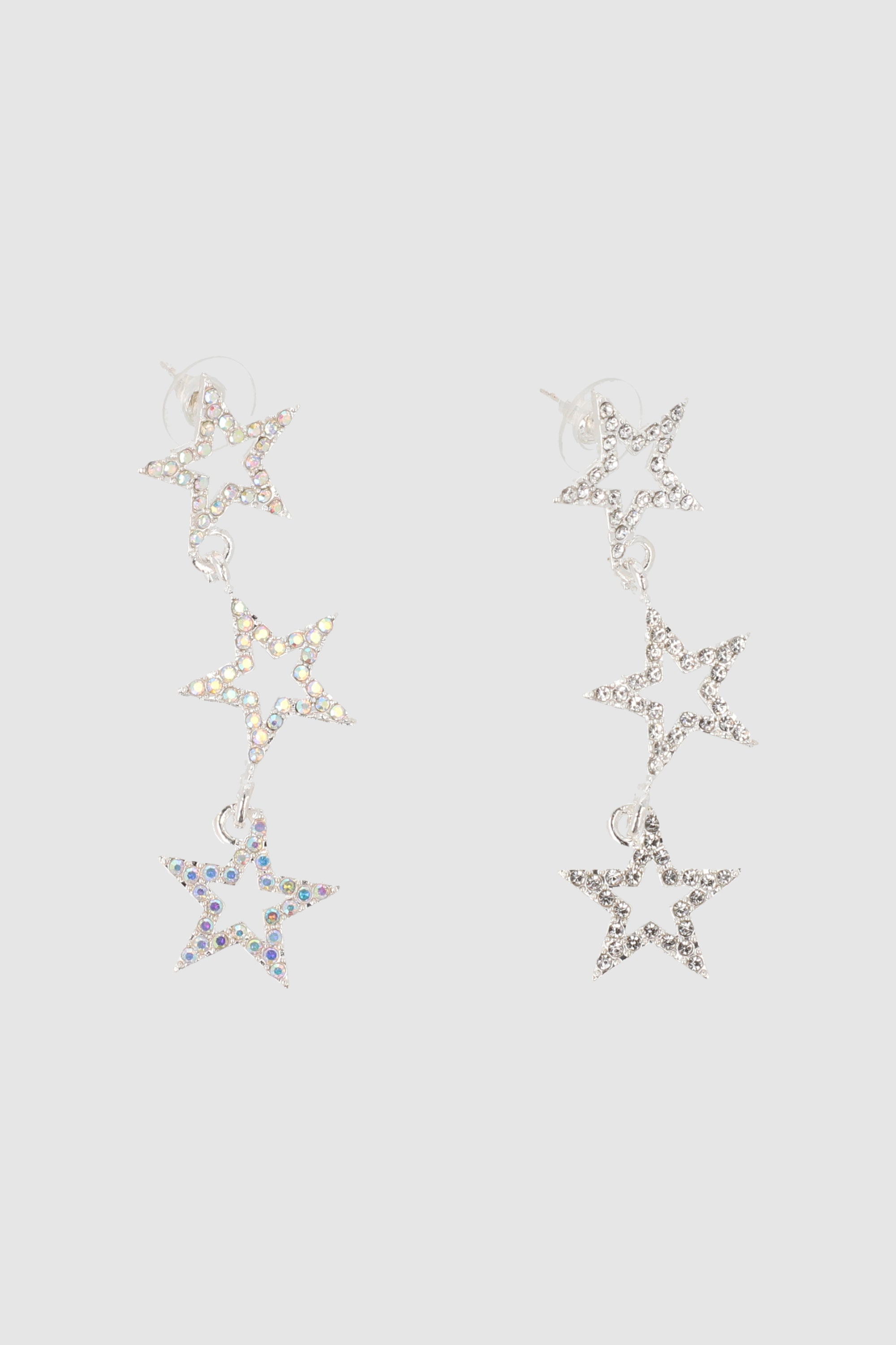 Aretes Triple Estrella Brillos PLATA