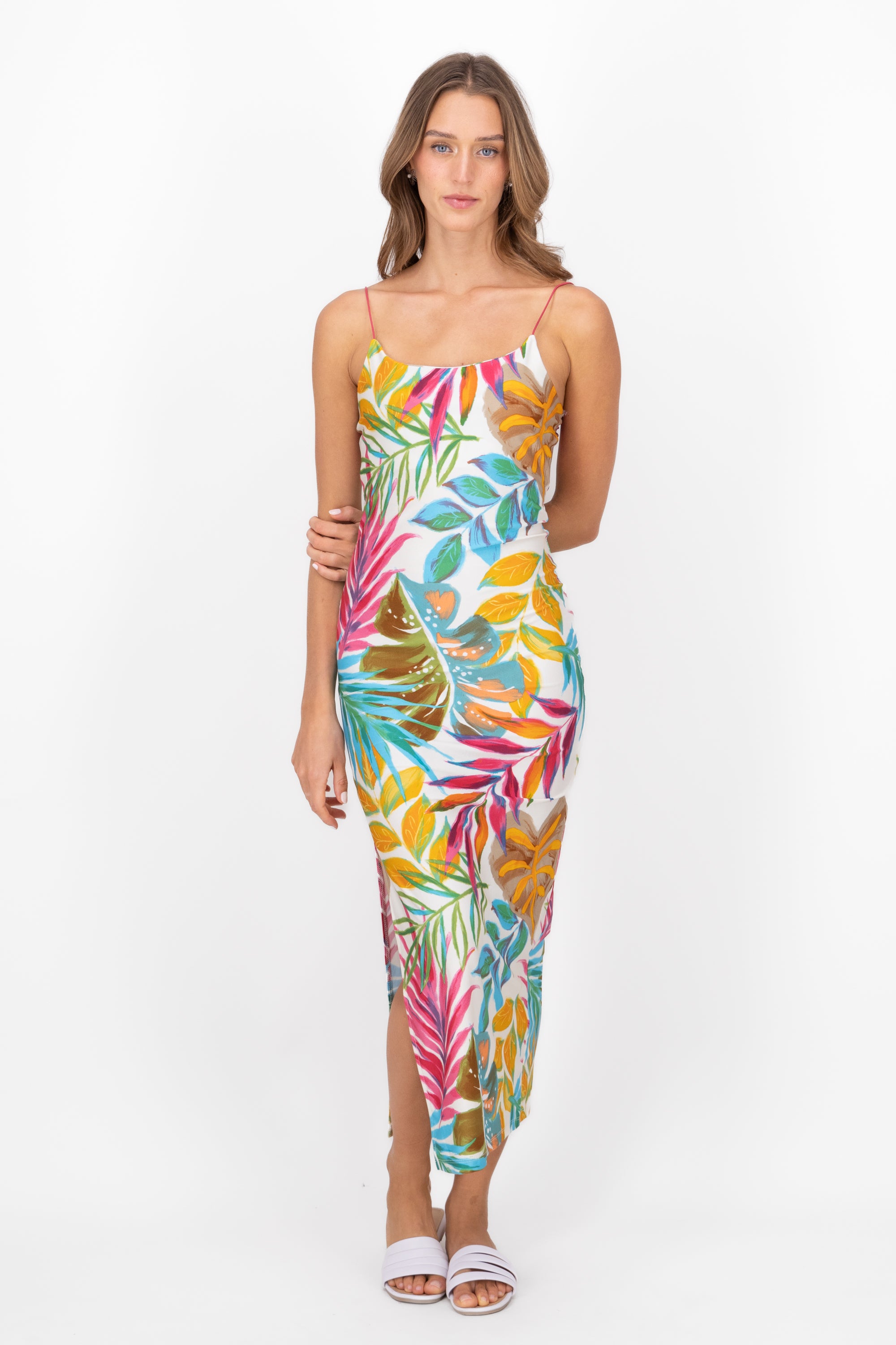 Long dress stamped straps MULTICOLORED