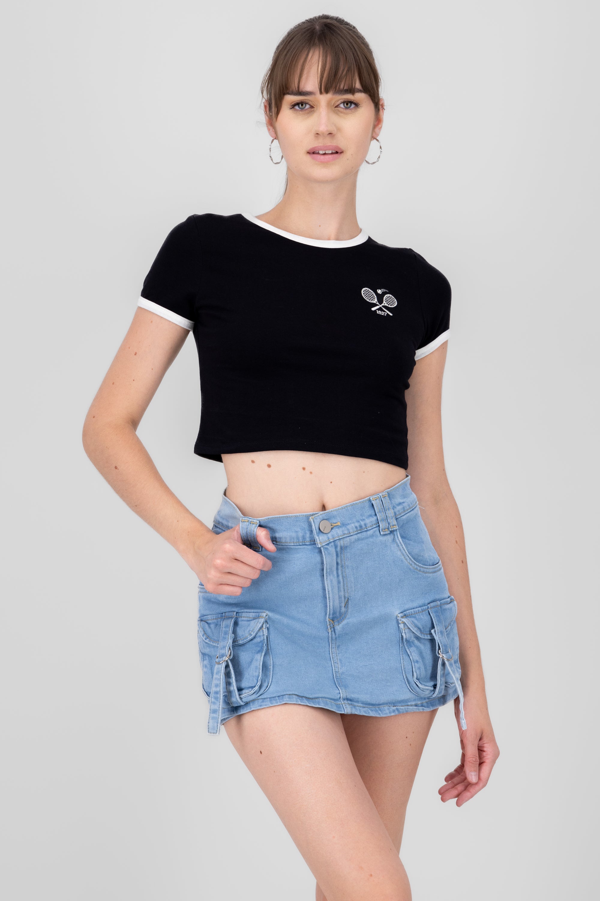 CROP Tennis Playera Contrast BLACK