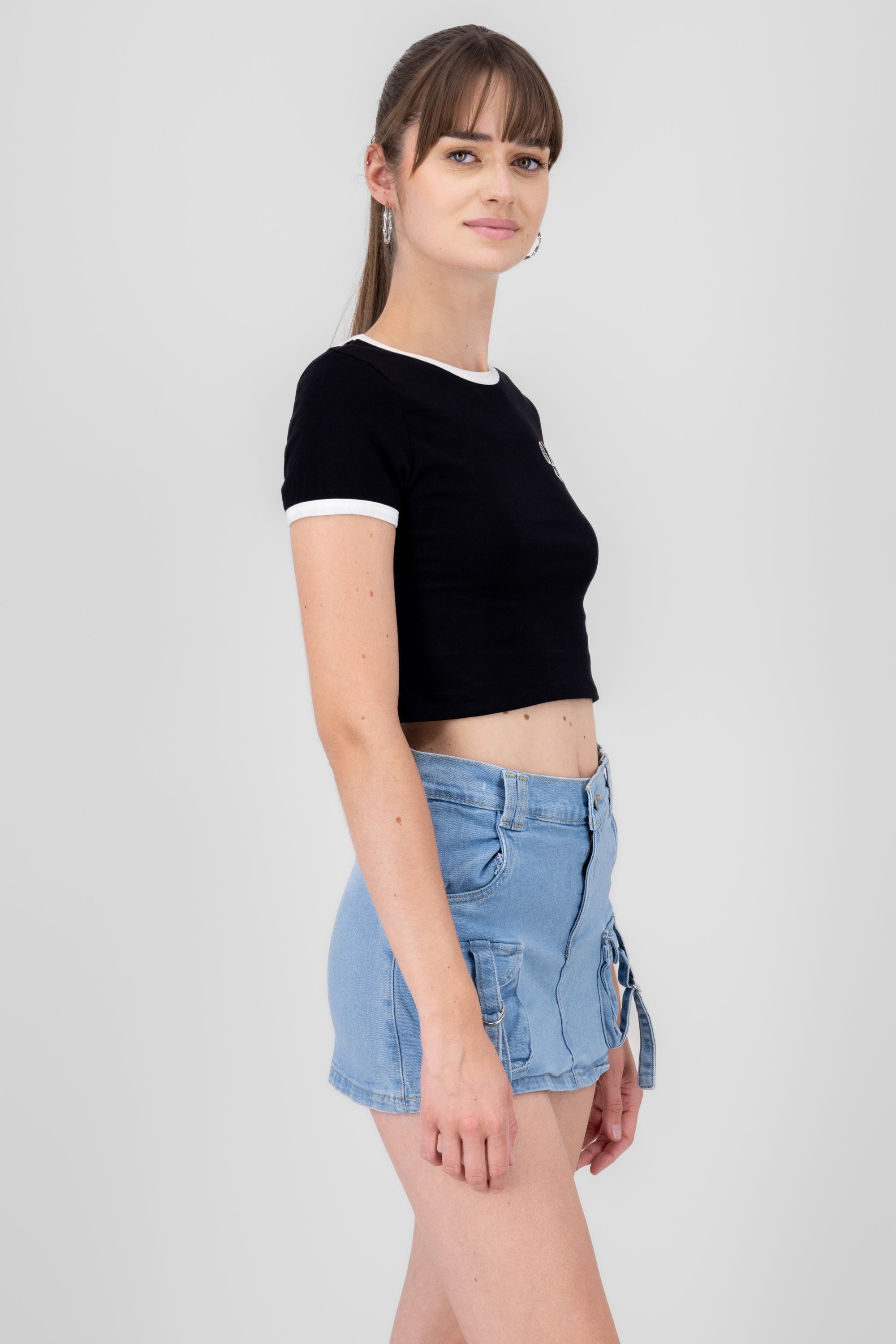 CROP Tennis Playera Contrast BLACK