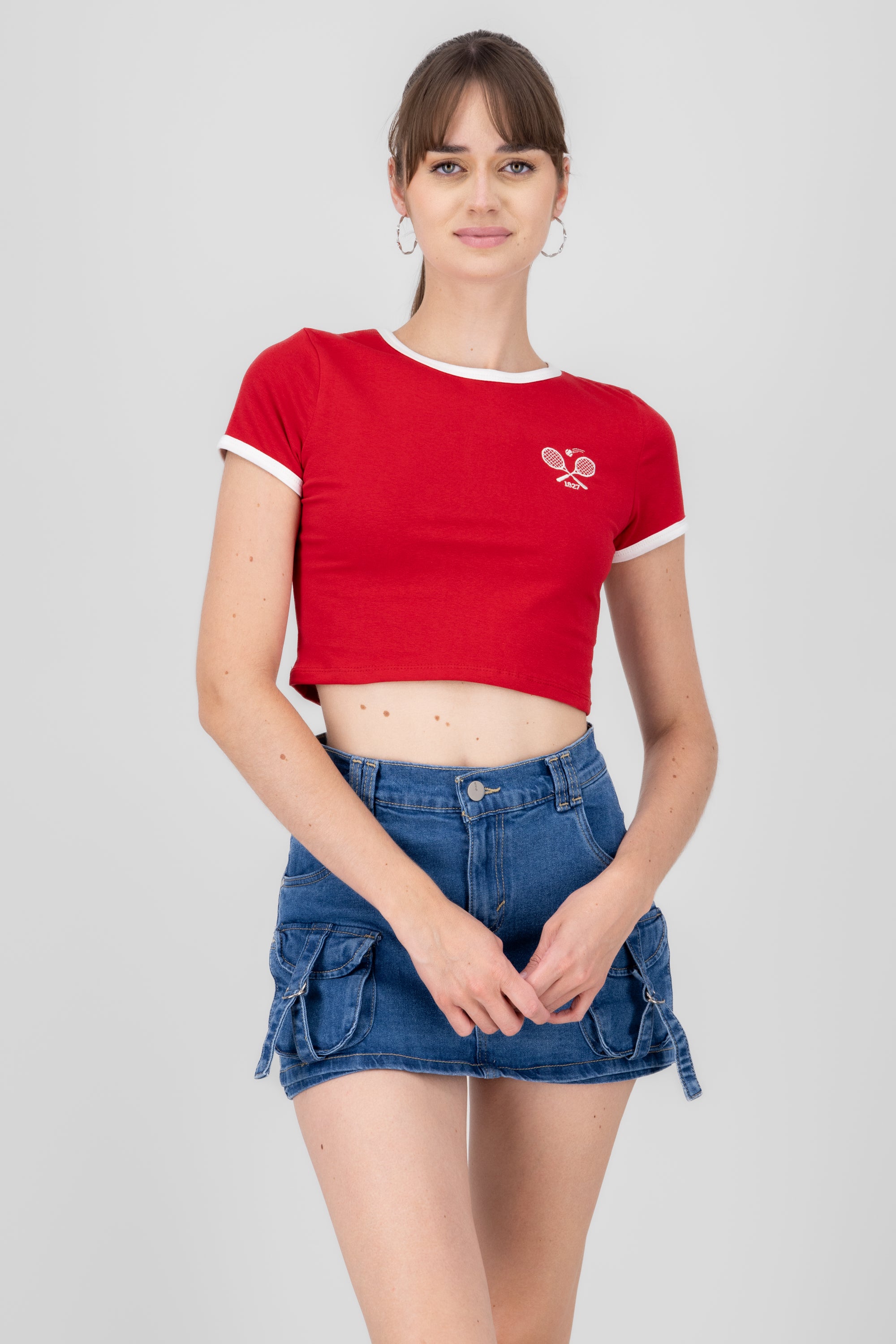 CROP Tennis Playera Contrast RED