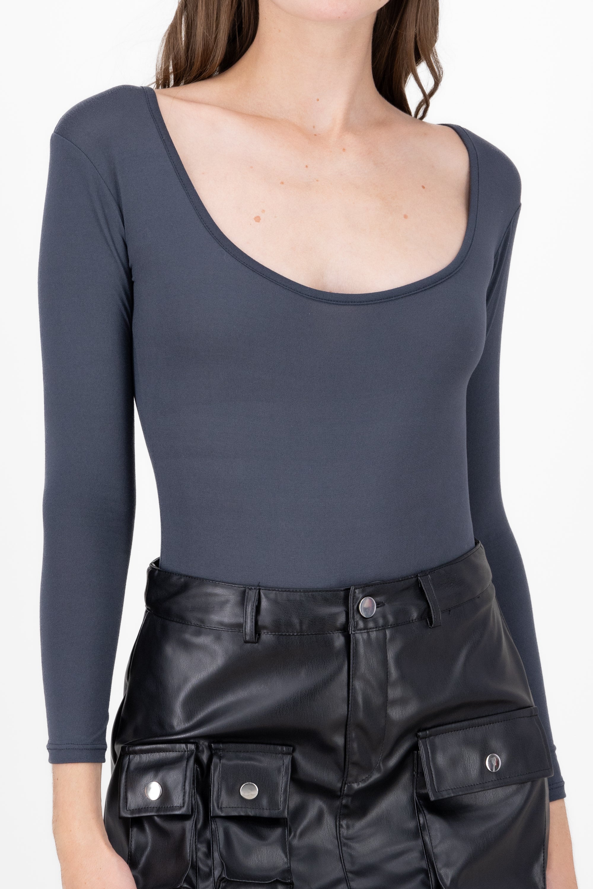 Bodysuit Smooth Scoop neck Hematite