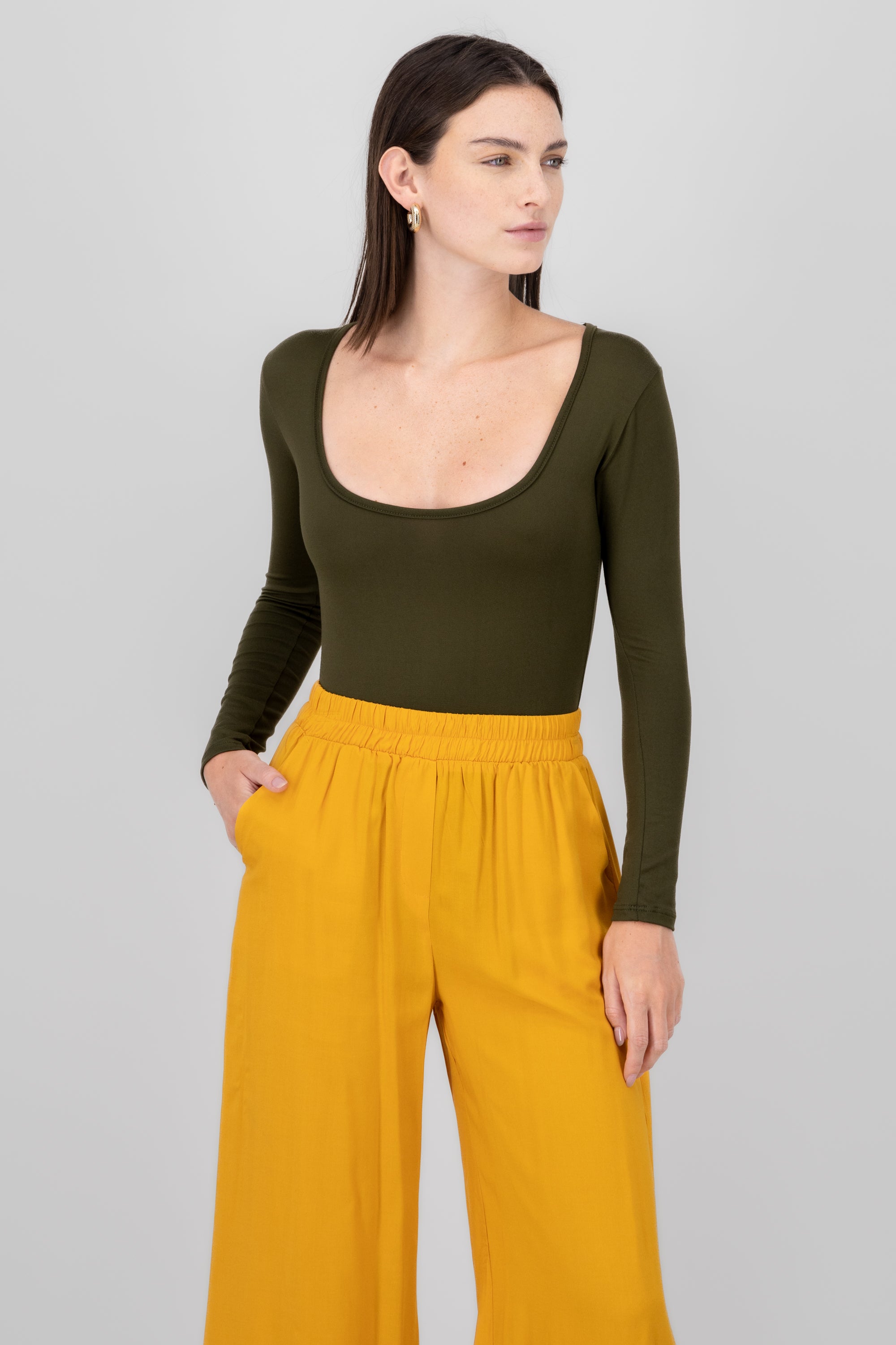 Bodysuit Smooth Scoop neck Dark green