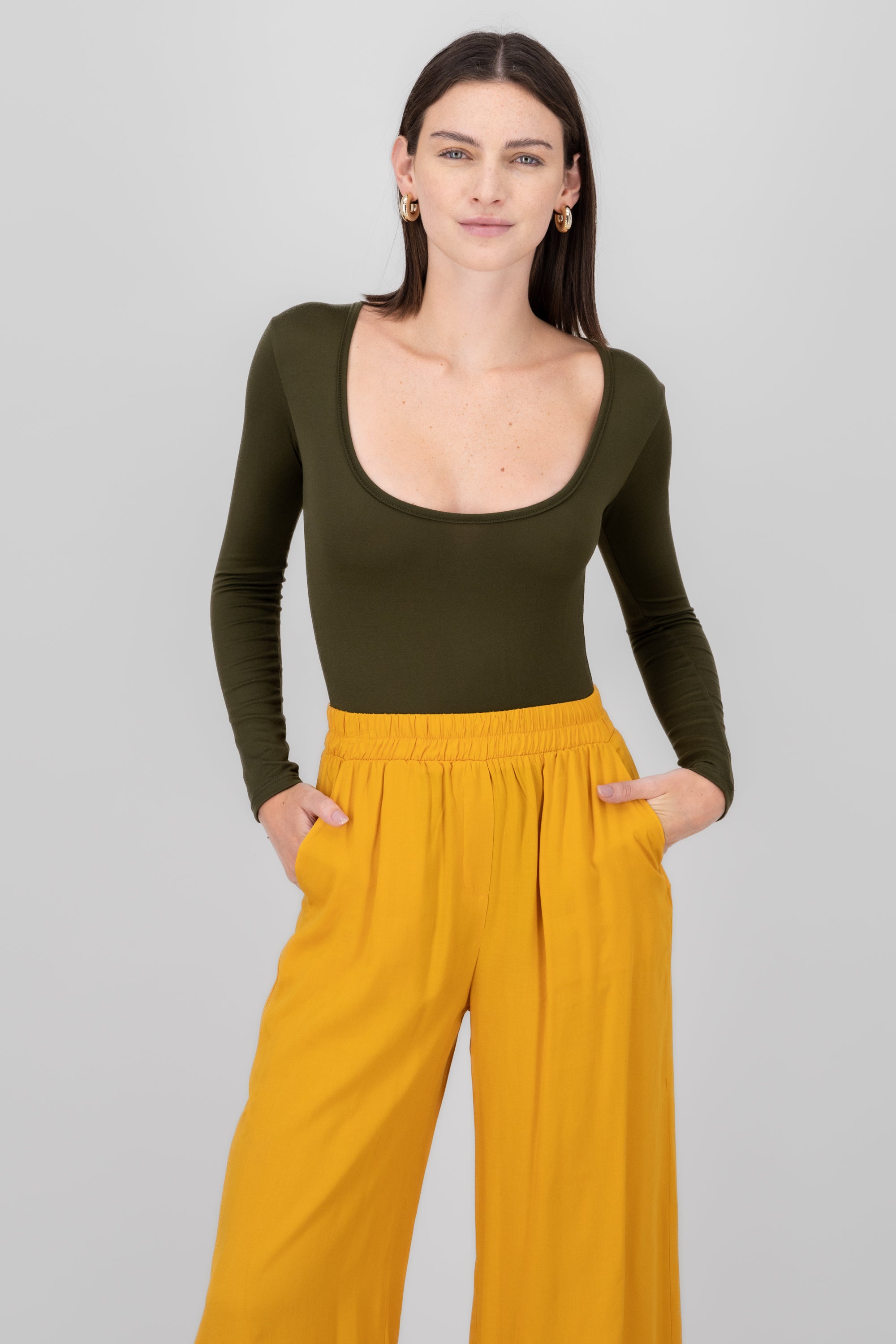 Bodysuit Smooth Scoop neck Dark green